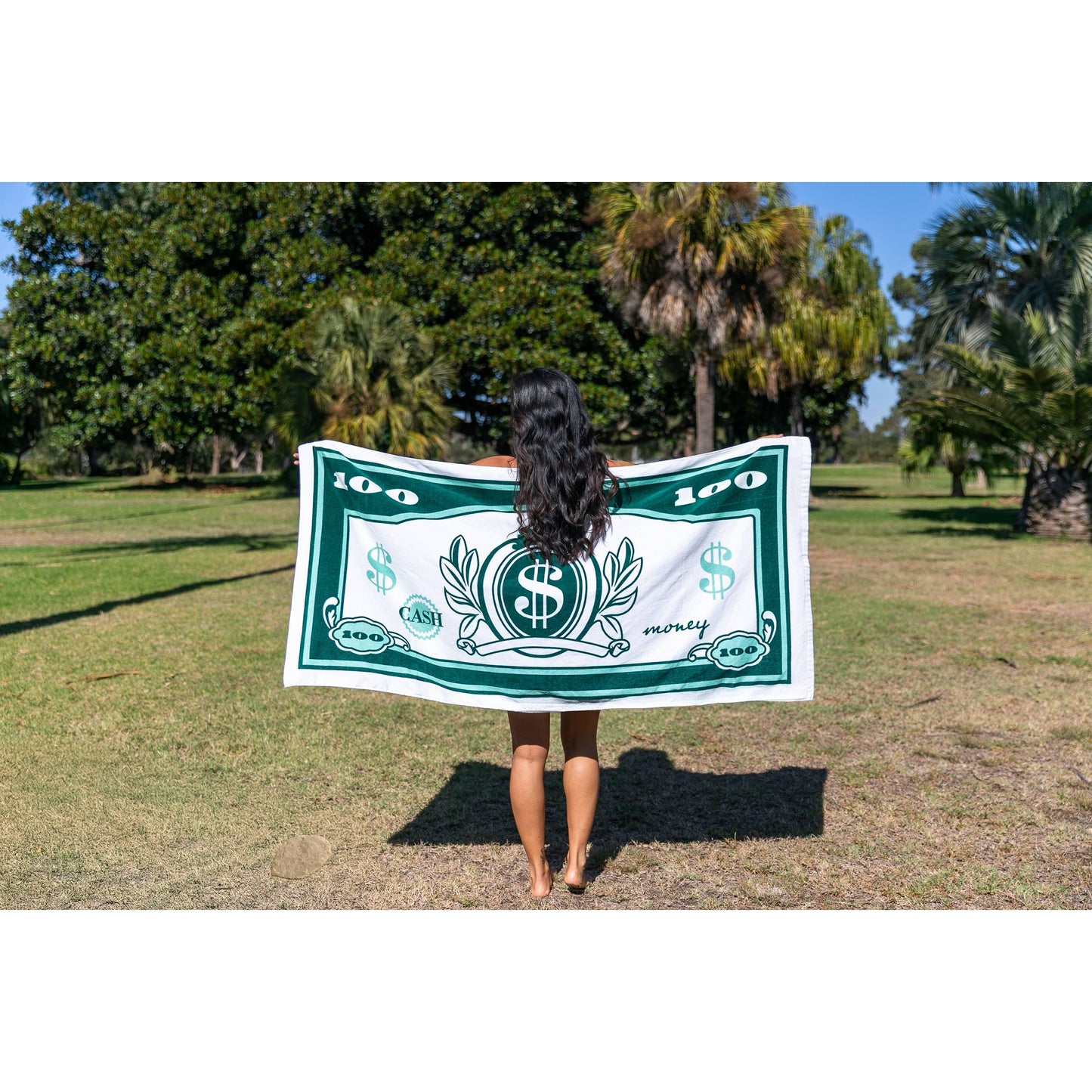 $100 Money Bill Green & Cream Pool / Beach Towel | Ultra-Soft Lightweight Travel Linen Towel