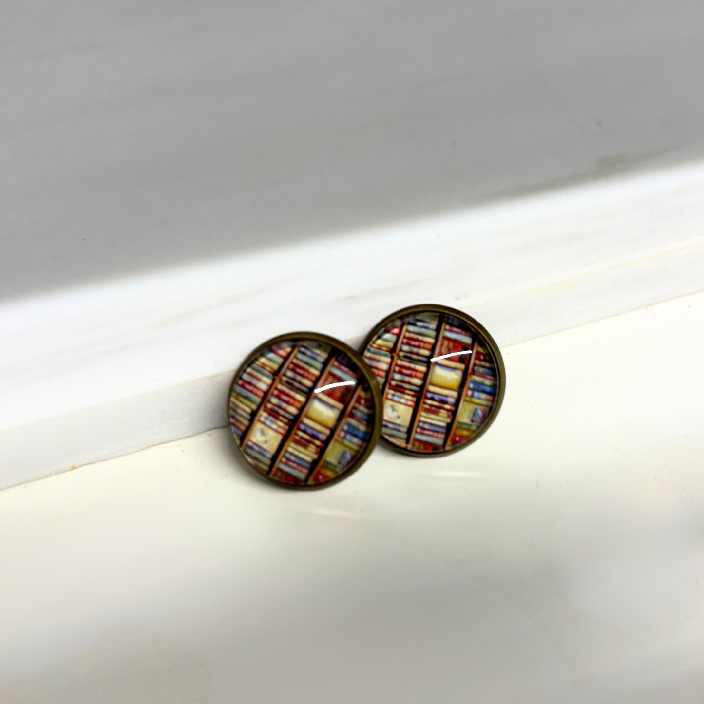 Bookshelves Cabochon Stud Earrings