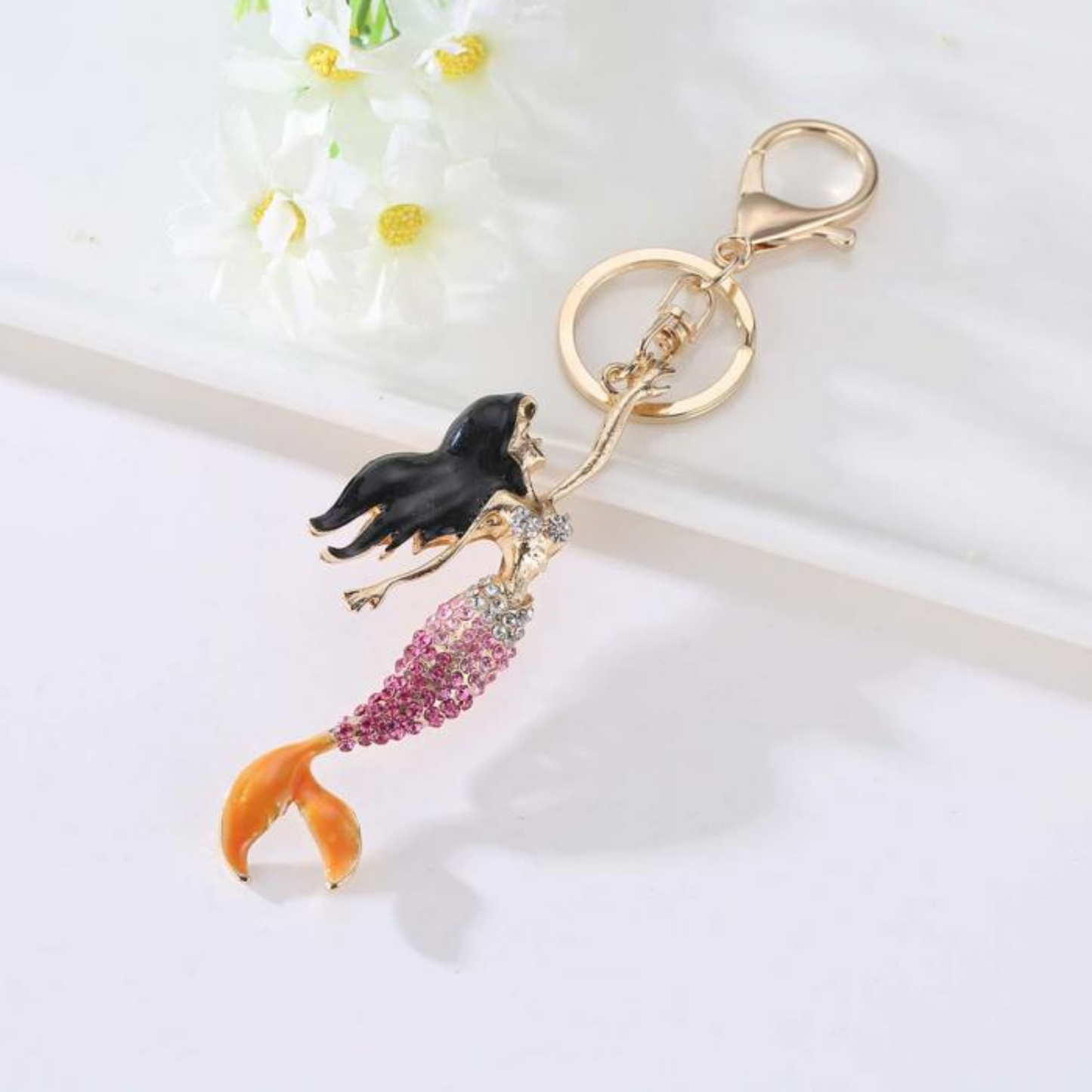 Brunette Mermaid Keychain & Bag Charm | Hard Enamel Metal Charm 6"