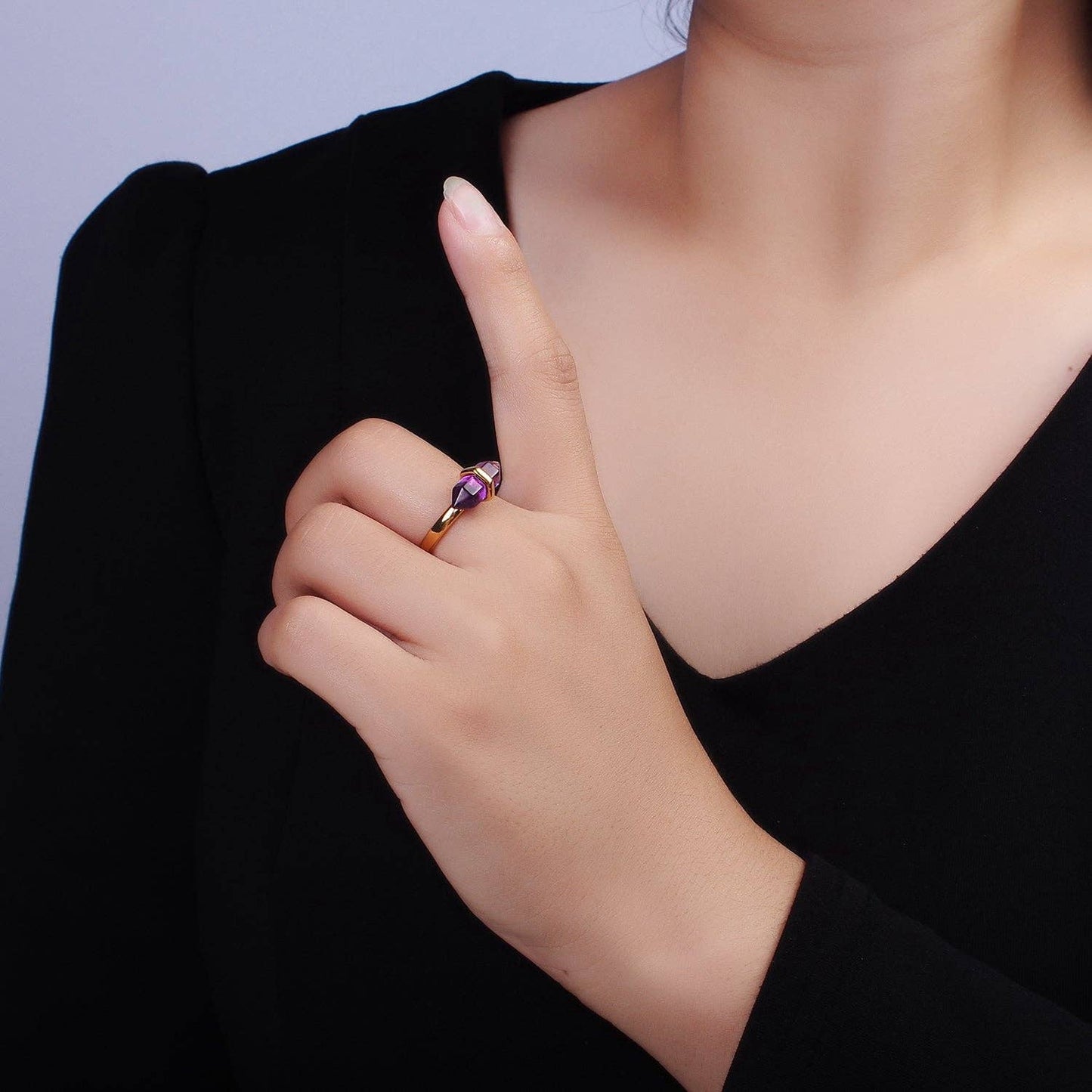 14K Gold Filled Natural Gemstone Pointed Wand Ring | Adjustable One Size Fits Most
