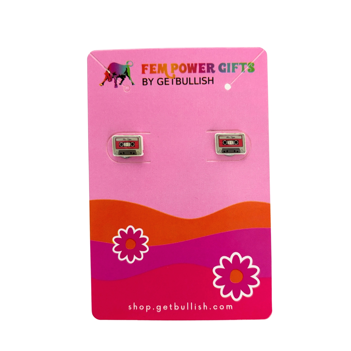 Pink Mixtape Mini Stud Earrings | '80s Retro Style | Acrylic