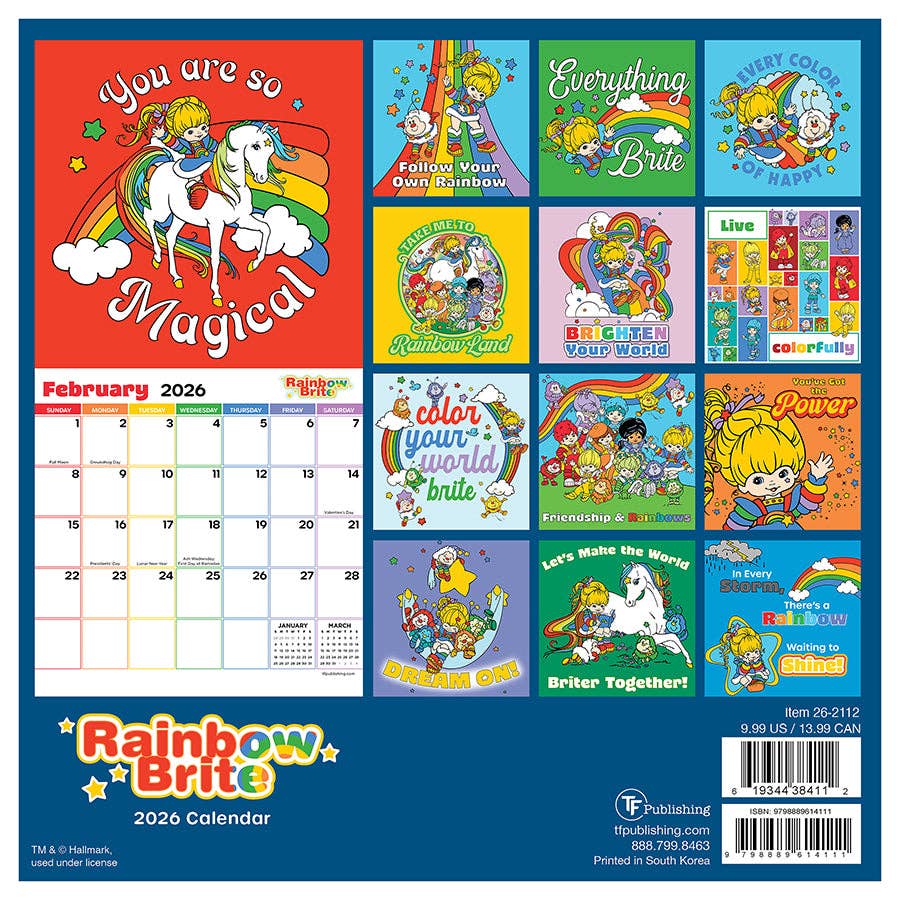 2026 Rainbow Brite Mini Wall Calendar with January - April 2027 Bonus Spread | 7" x 7"