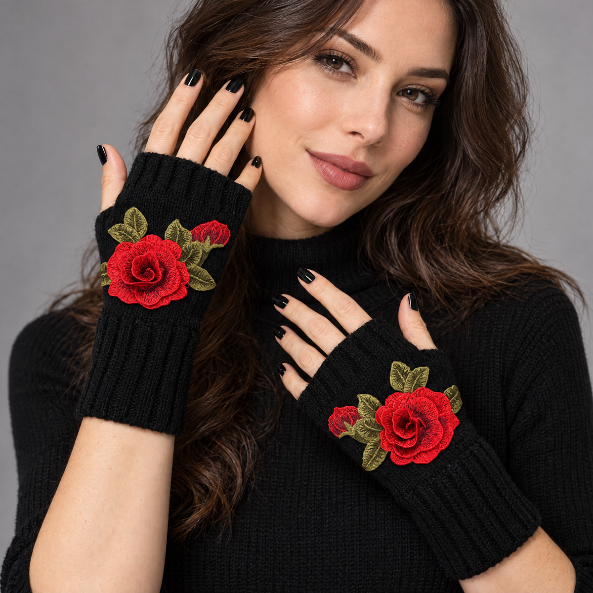 3D Rose Applique Fingerless Gloves | Paper & Quartz-Paper & Quartz-The Bullish Store