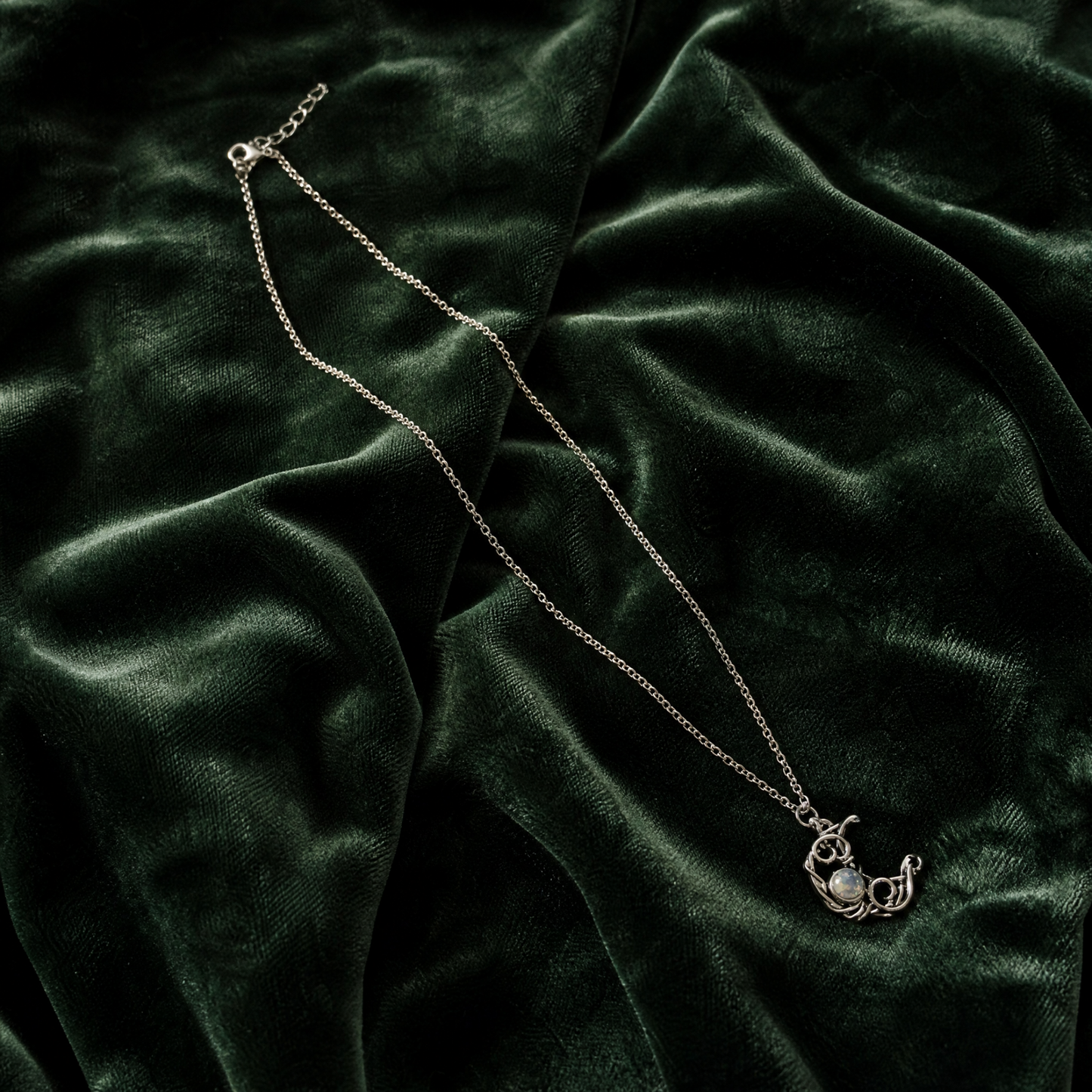Moonstone Moon Necklace in Silver | Crescent Moon Pendant | 18" + 2" Extender