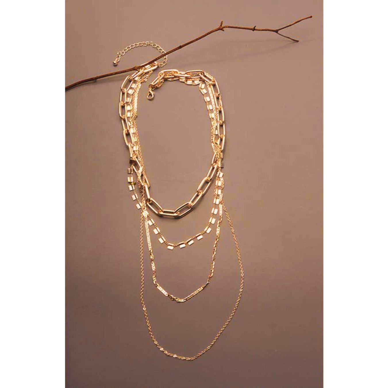 4 Chunky Chain Link Necklace | Multi Layer Chain Gold Tone Fashion Jewelry