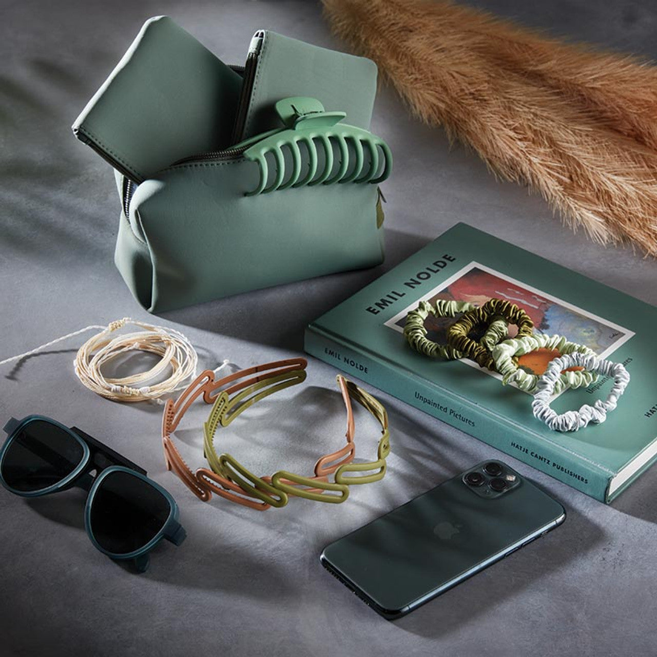 4 Pack Satin Hair Tie Pack in Olive / Sage / Mint / Camo | Poly Satin Scrunchies Hair Accessory