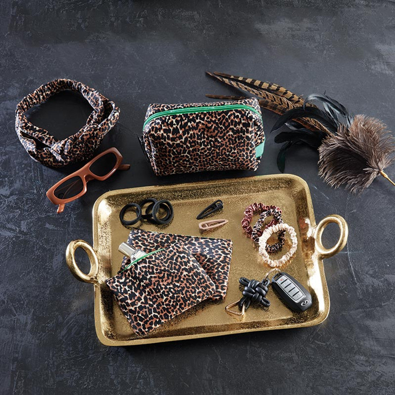 4 Pack Satin Hair Tie Pack in Black / Brown / Cheetah / Nude | Stretchy Scrunchies Hair Accessory