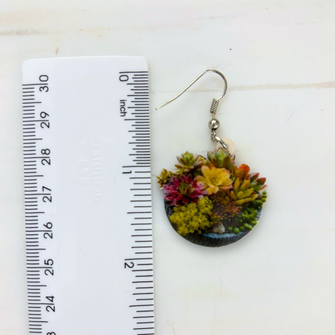 Succulent Basket Acrylic Earrings | Lightweight Plant Dangle Earrings