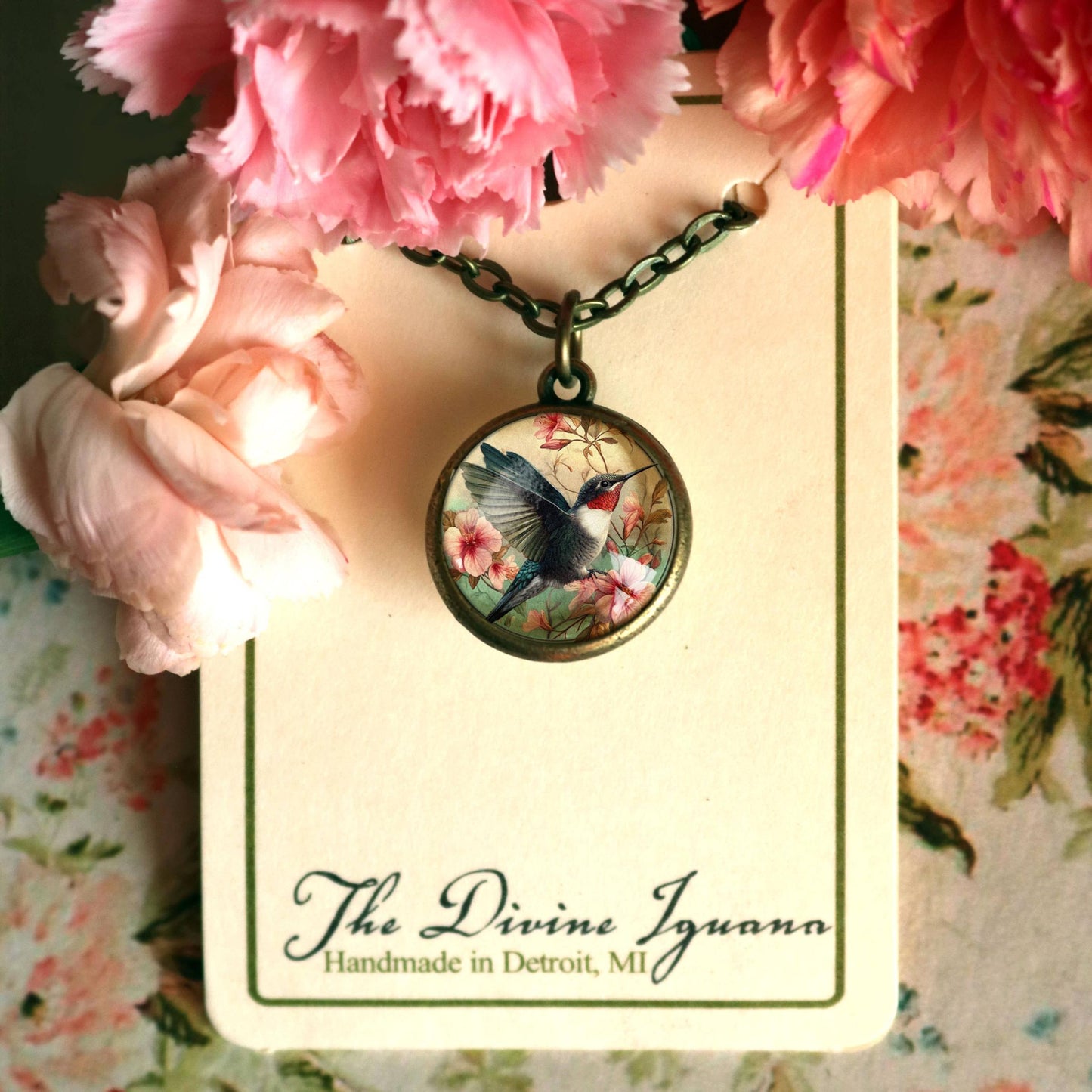 Hummingbird Art Nouveau Simple Reversible Pendant Necklace