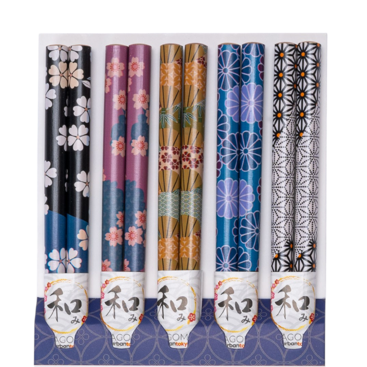 5-Piece Floral Print Bamboo Chopsticks Set