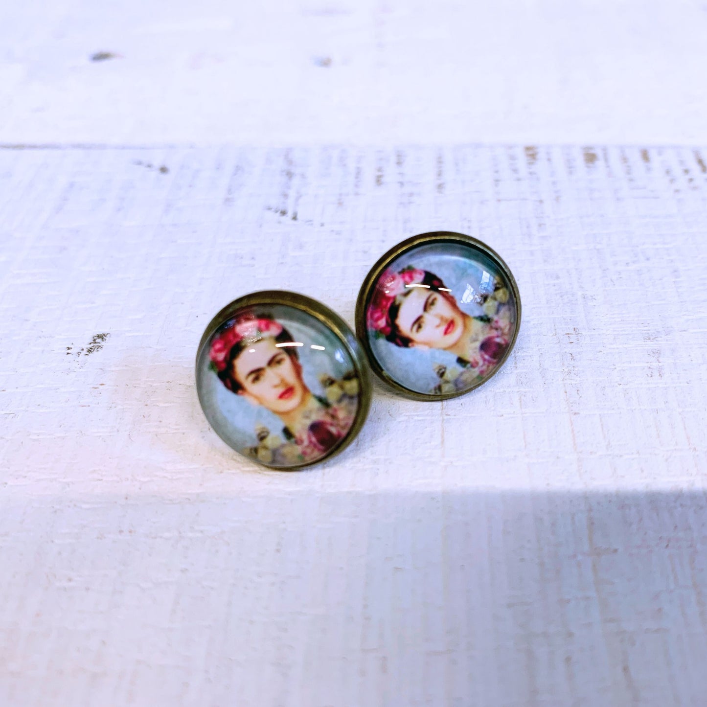 Frida Kahlo Small Cabochon Stud Earrings | Frida Portrait Jewelry