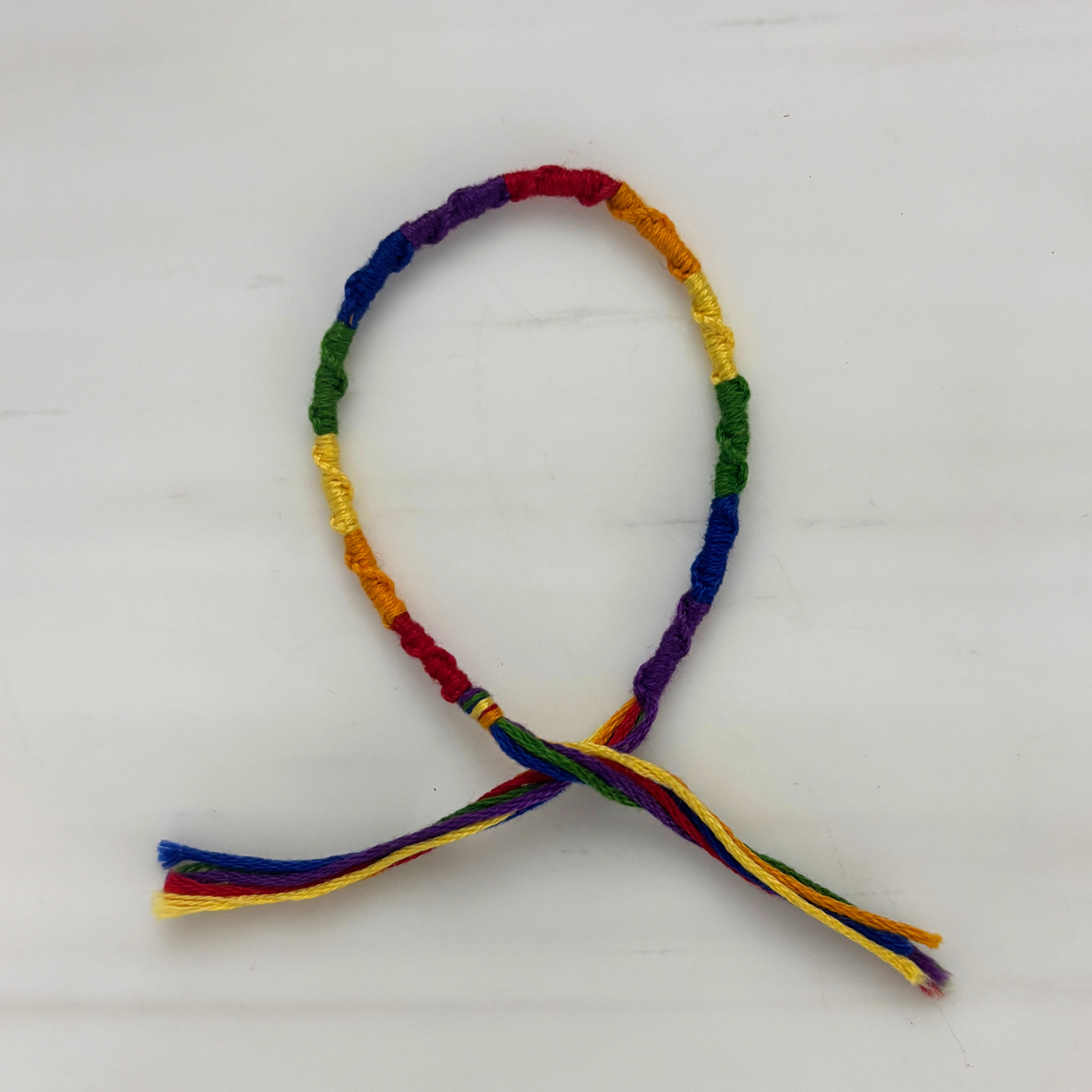 '80s Retro Hand-Knotted Pride Friendship Bracelet | Rainbow Embroidery Floss | 11.5"