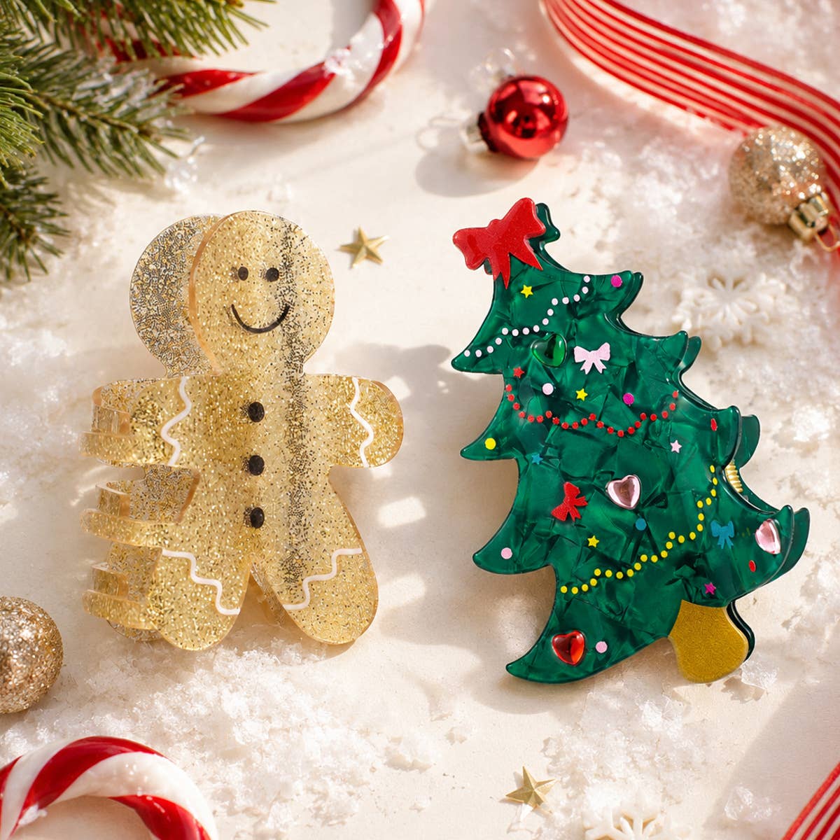Gingerbread Man & Christmas Tree Hair Claw Clip-SoapElenGlen-The Bullish Store