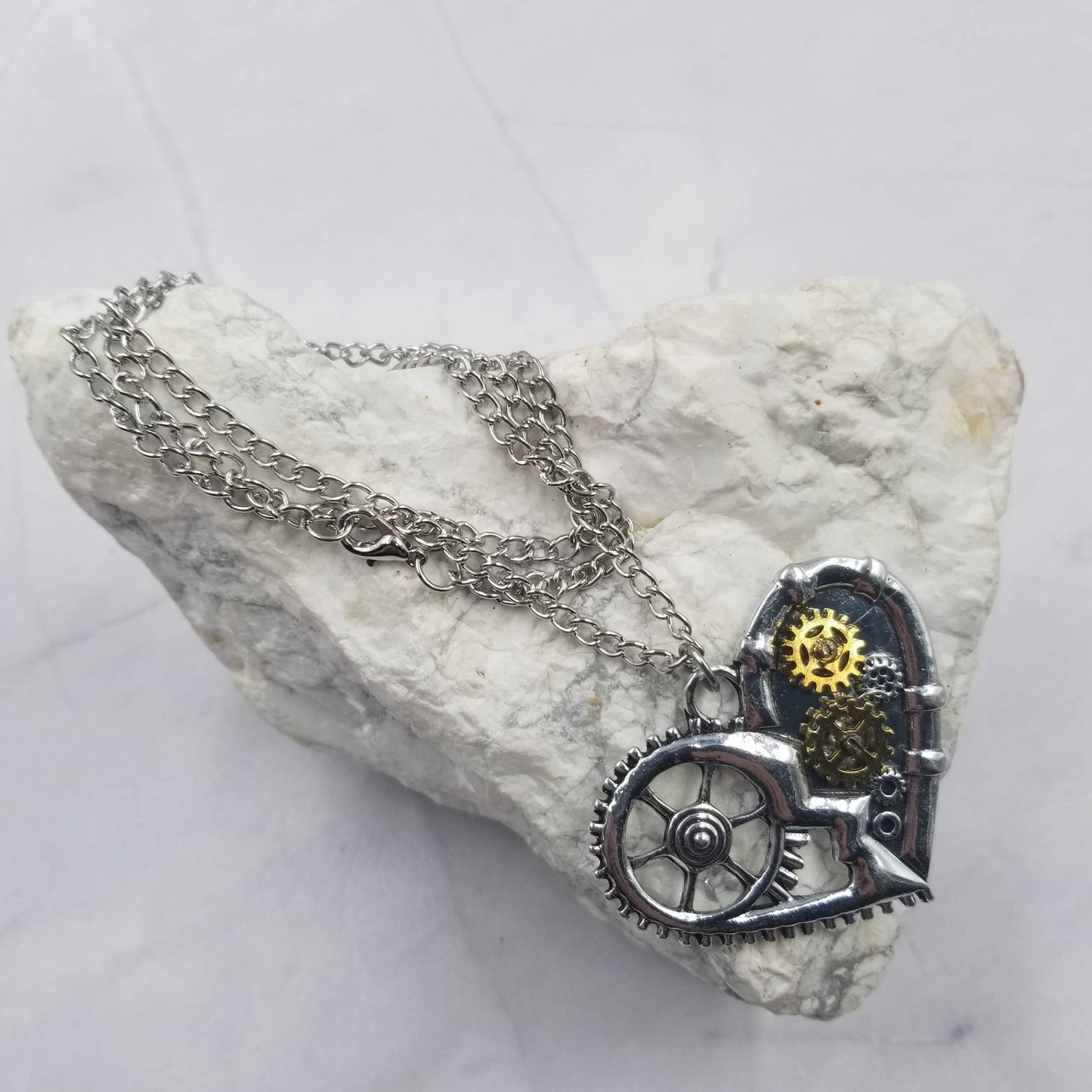 Steampunk Gear Heart Necklace | Handmade Alloy Pendant
