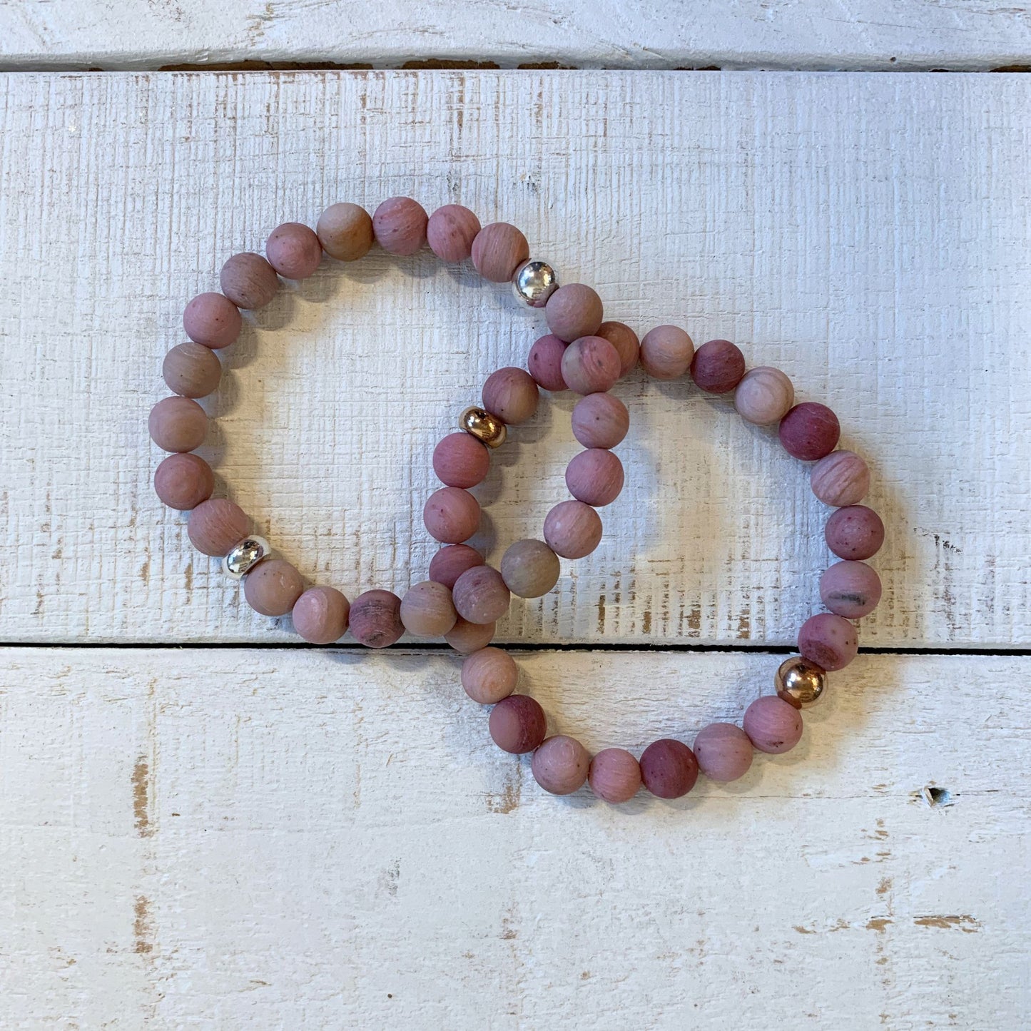 Earthy Clay Beads Beaded Bracelet | Mauve Boho Elastic Bracelet | Gold or Silver