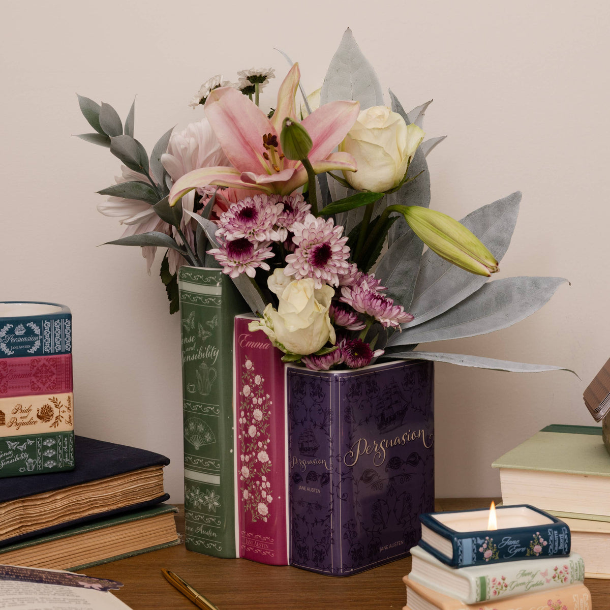 Jane Austen Triple Book Ceramic Vase