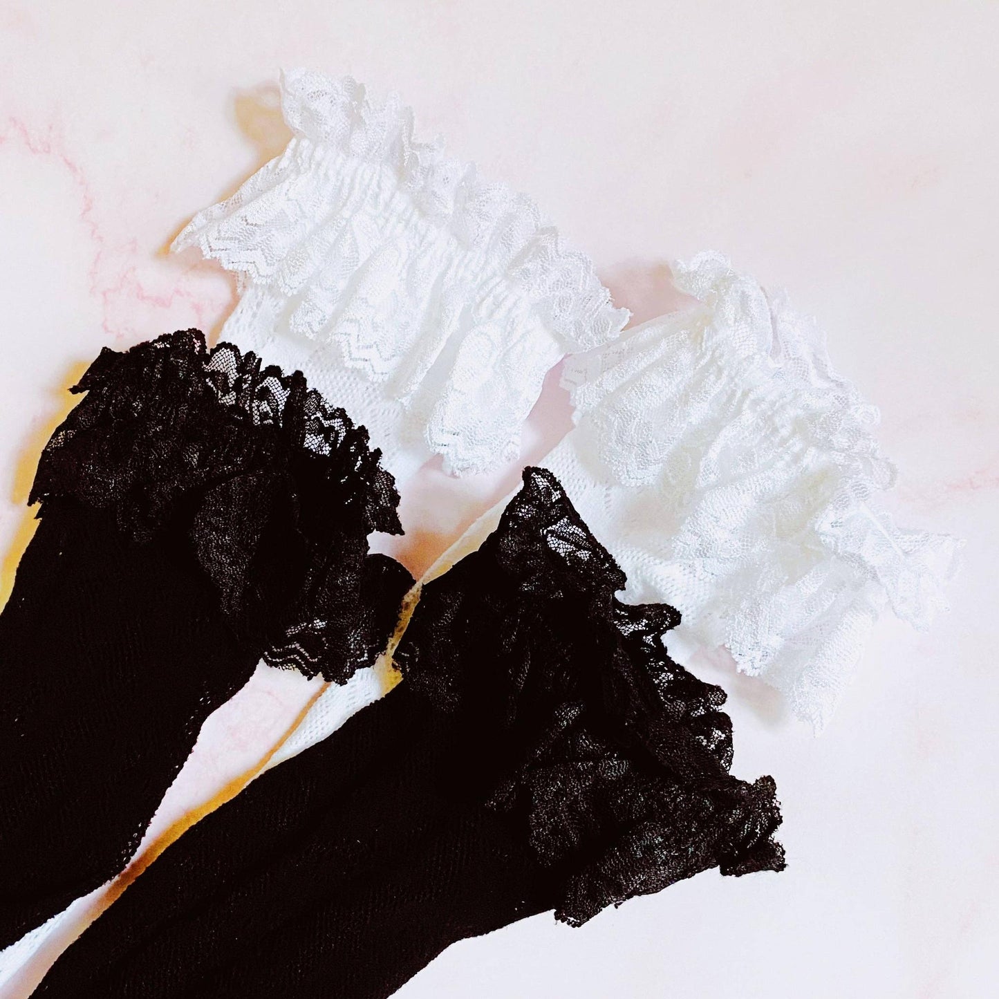 80s Black and White Lace Socks – Set of 2 Coordinating Pairs