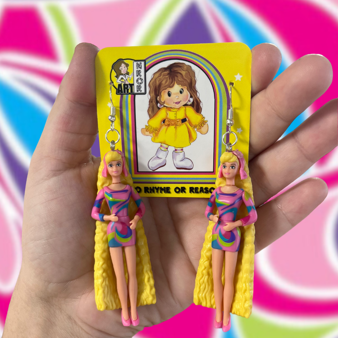 90s Totally Hair Barbie Doll Earrings | Poseable Barbie Figures Upcycled Fashion Jewelry