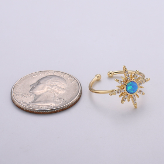 Dainty Gold Sun & Moon Blue Opal Adjustable Ring | Celestial Sterling Silver Ring