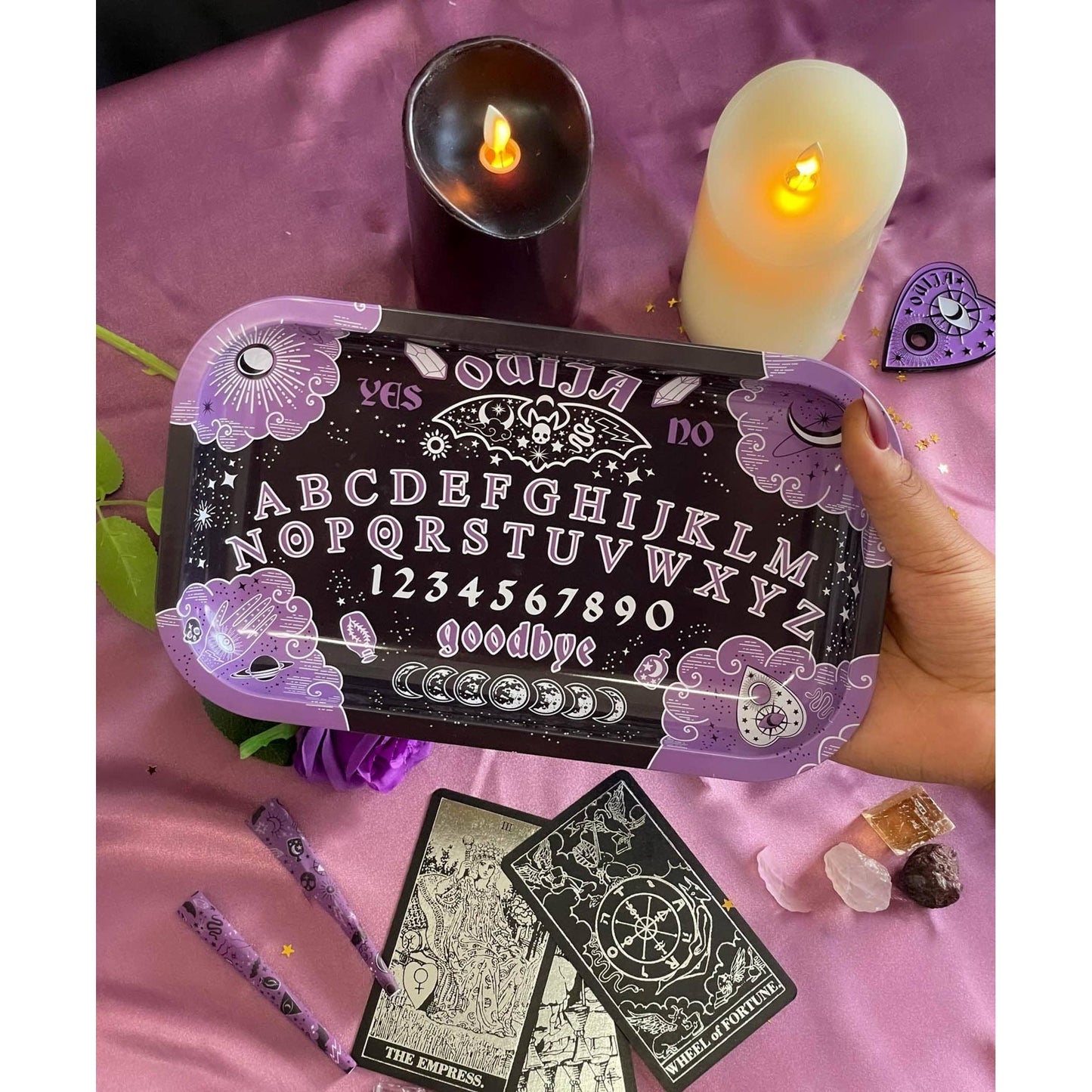 Ouija Board Rolling Tray | Witchy Metal Celestial Spirit Board Catchall Trinket Tray