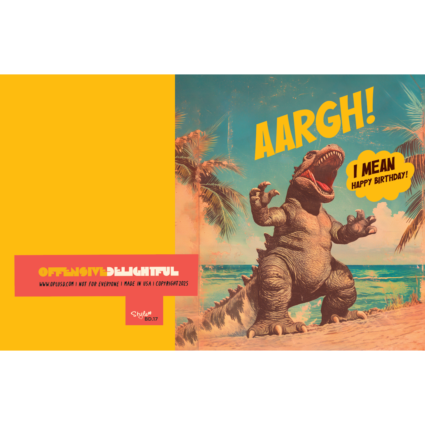 ARRRGH! I Mean, Happy Birthday! Godzilla Beach Birthday Card | Funny Monster Birthday Card