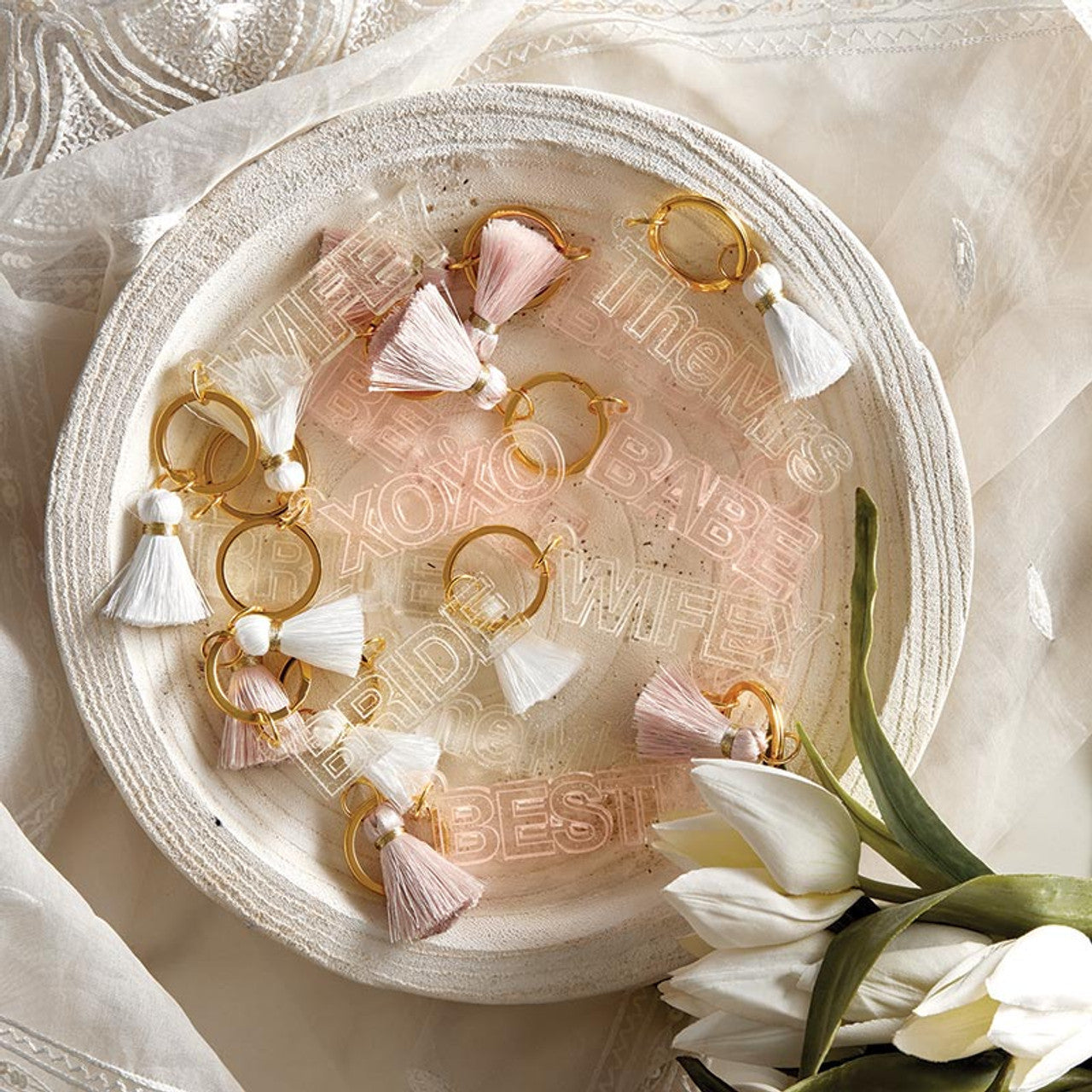 Acrylic Keychain with Tassel - XOXO or Babe | Cute Gold Tone Key Ring Gift Accessory