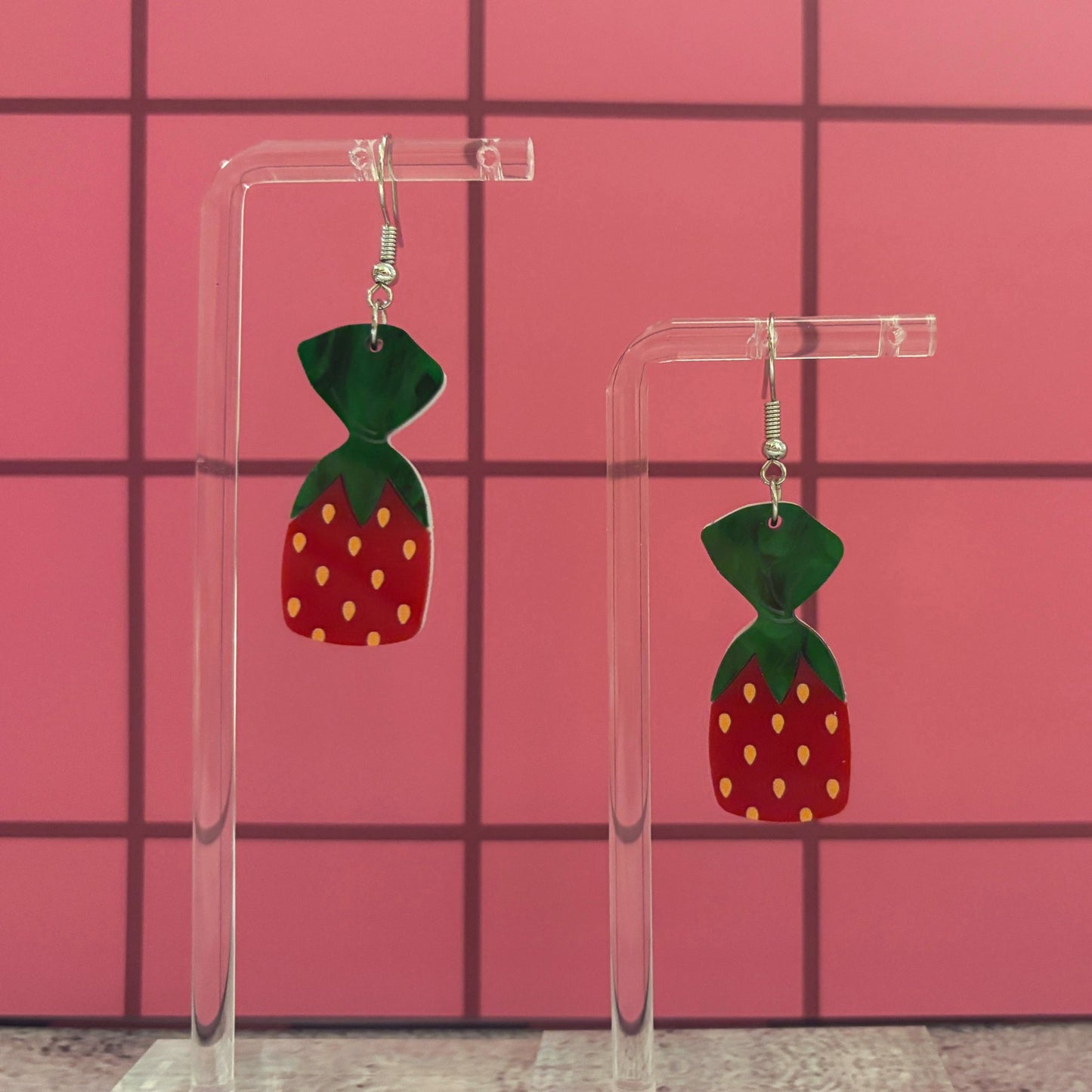 Acrylic Strawberry Candy Earrings | Cute Lightweight Food Jewelry Gift for Her