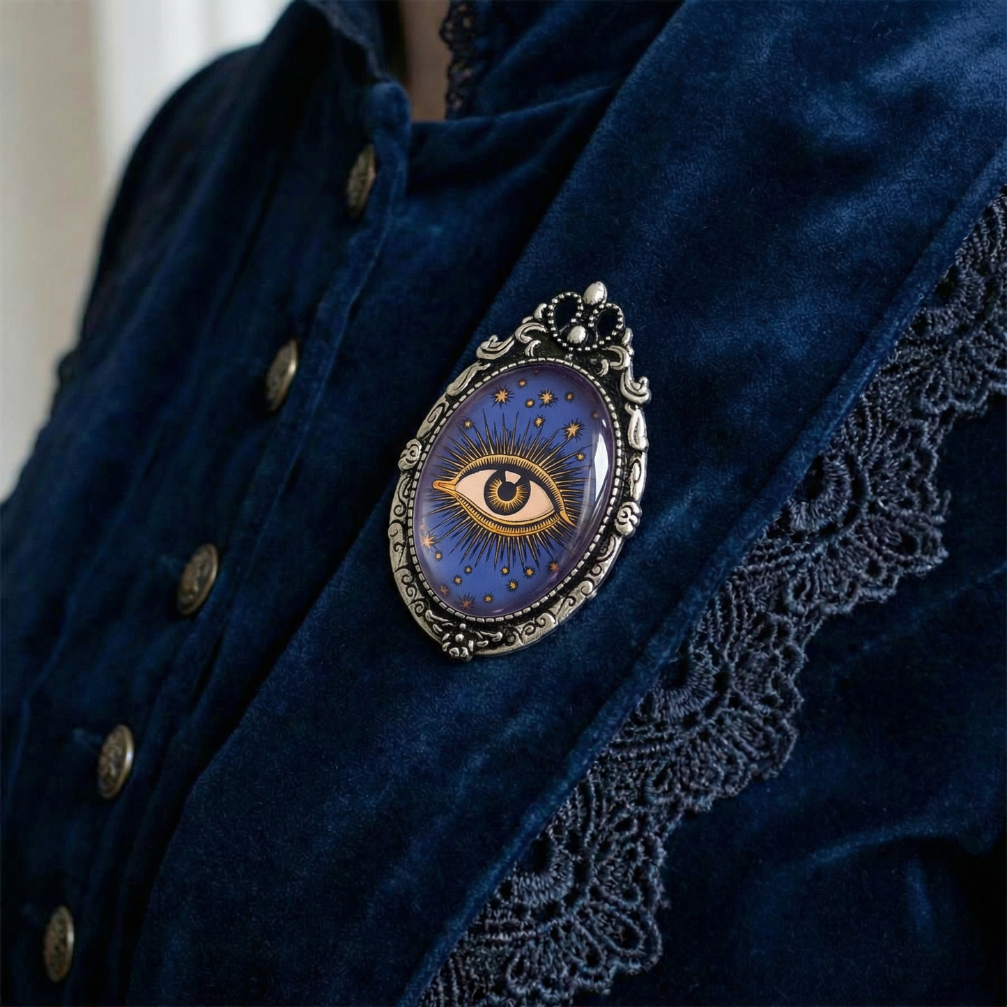 All-Seeing Eye Brooch | Vintage Art Deco Celestial Eye Glass Cabochon Pin