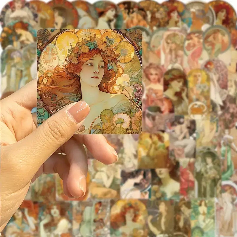 Alphonse Mucha Vintage Art Stickers | Set of 50 Assorted Decals