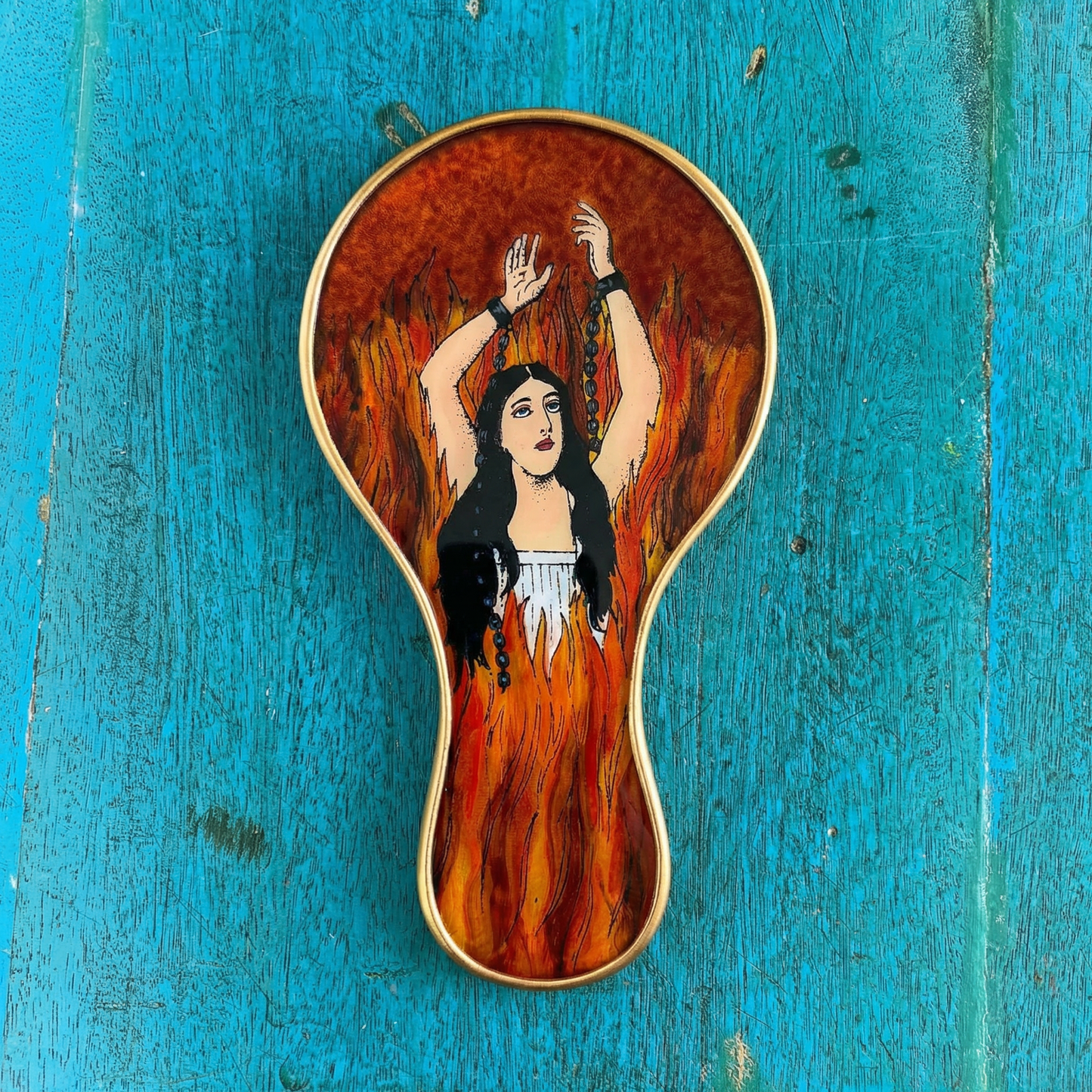 Anima Sola Large Hand Mirror | Hand-Painted Reverse Glass "Lonely Soul", Made in Peru
