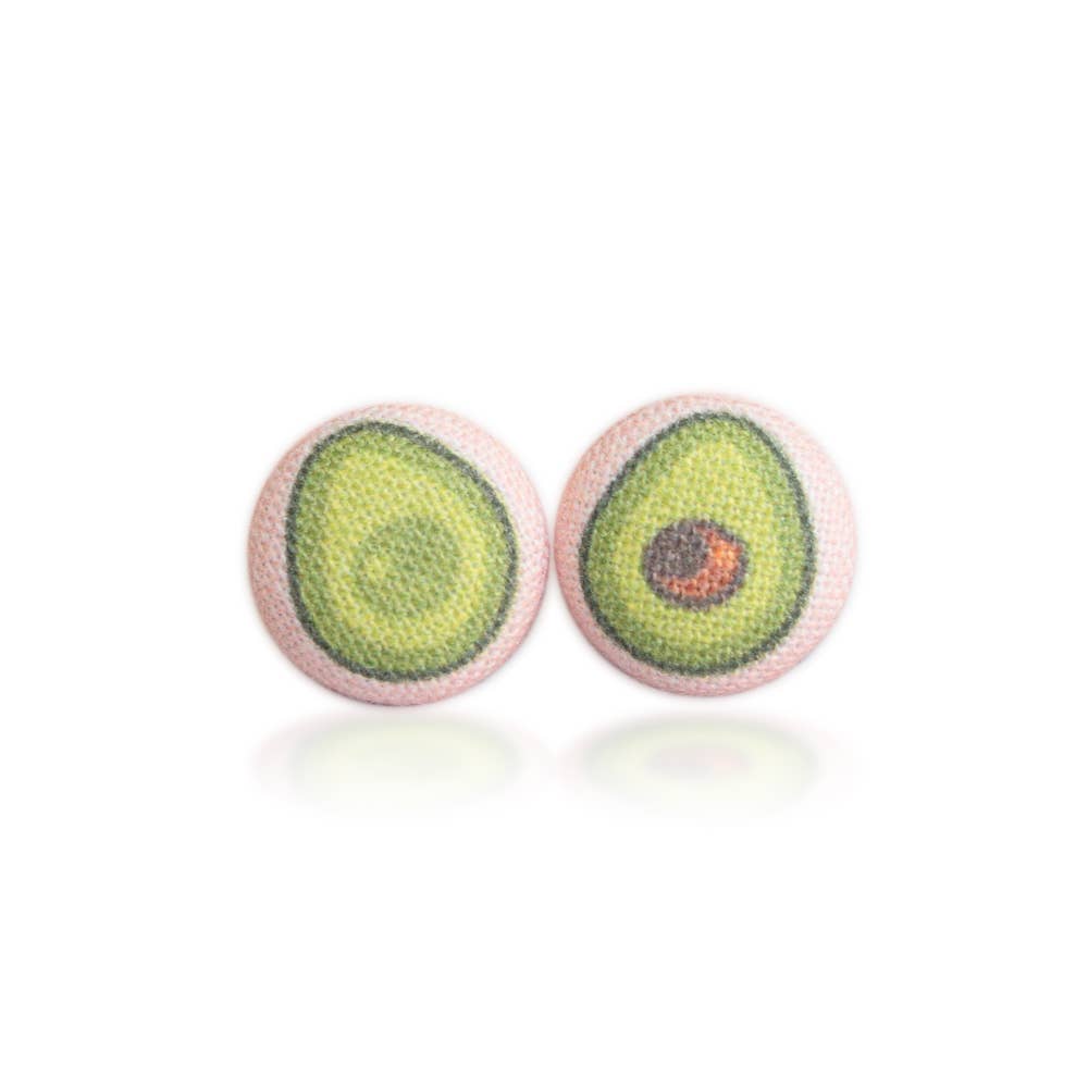 Avocado Fabric Button Earrings | Handmade in the US