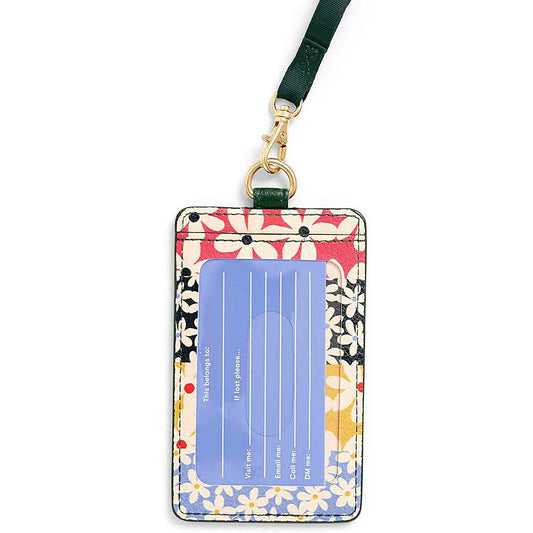 Ban.do Keep it Close Card Case With Lanyard, Daisies | Leatherette Badge Holder
