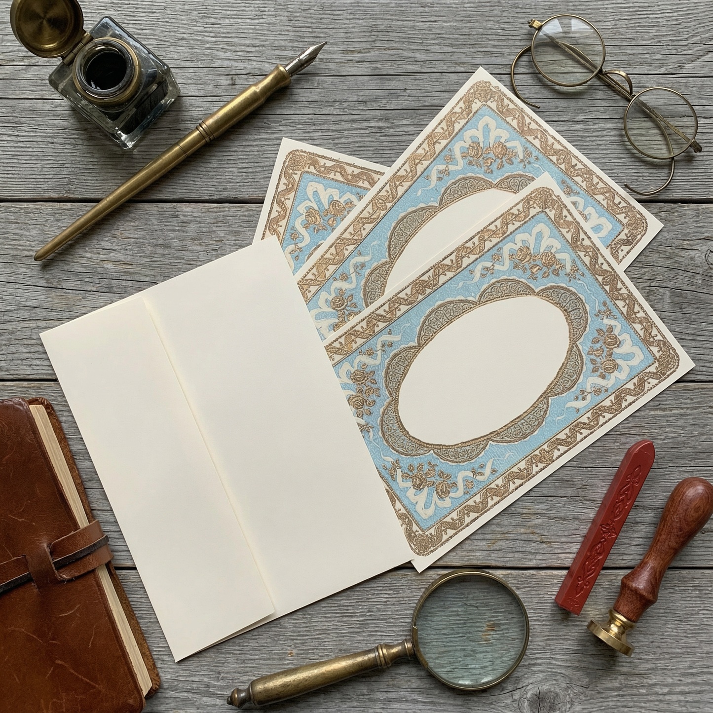 Baroque Single Sided Handmade Notecard Set of 8