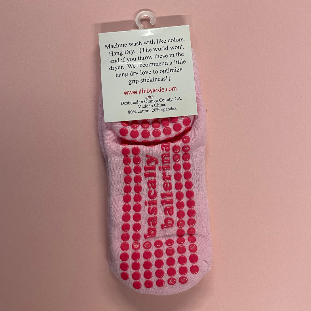 Basically A Ballerina Sticky Socks in Pink | Barre Pilates Yoga Giftable Anti-Slip Grippy Socks