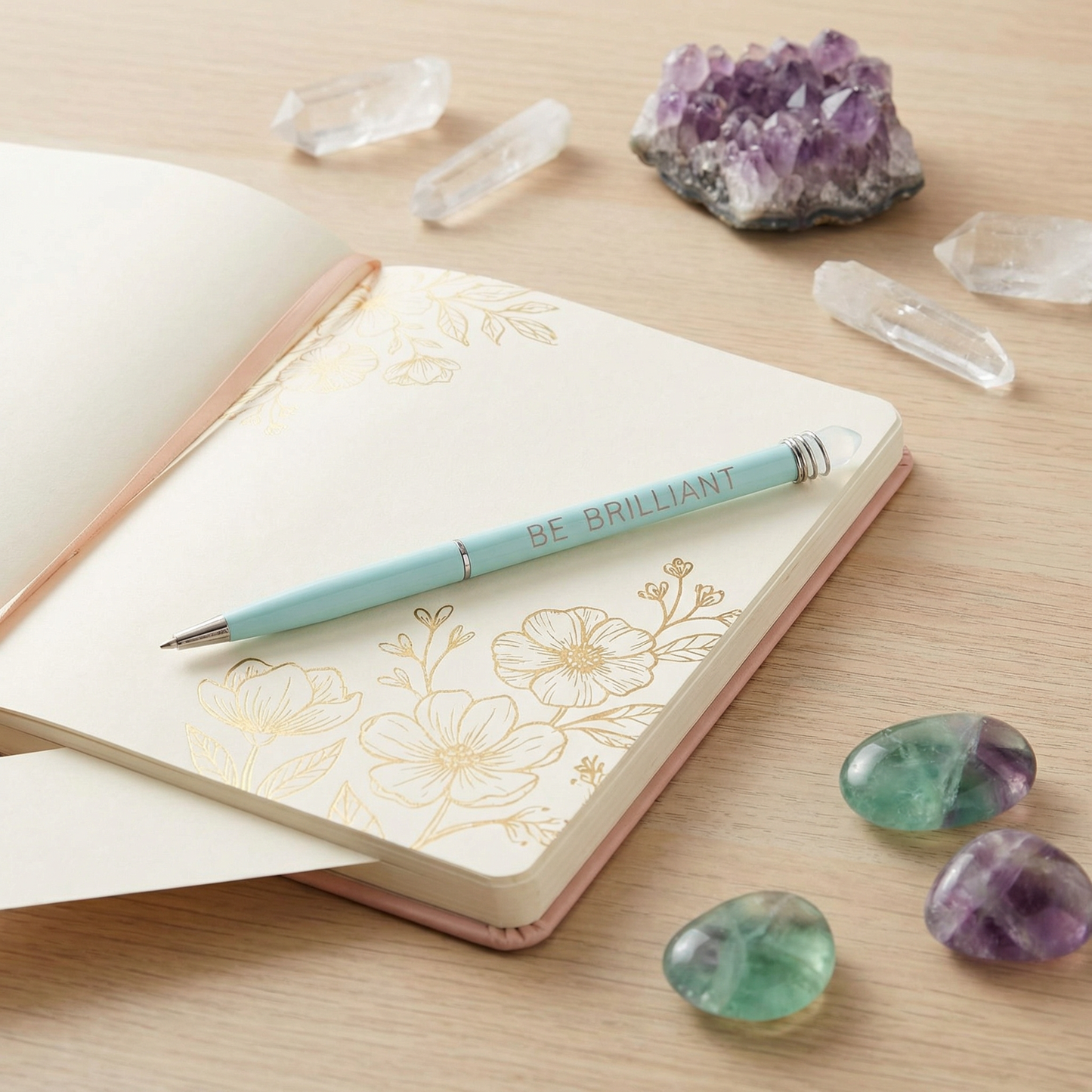 Be Brilliant Crystal Pen | Mint Metal Barrel with Faceted Gem Top