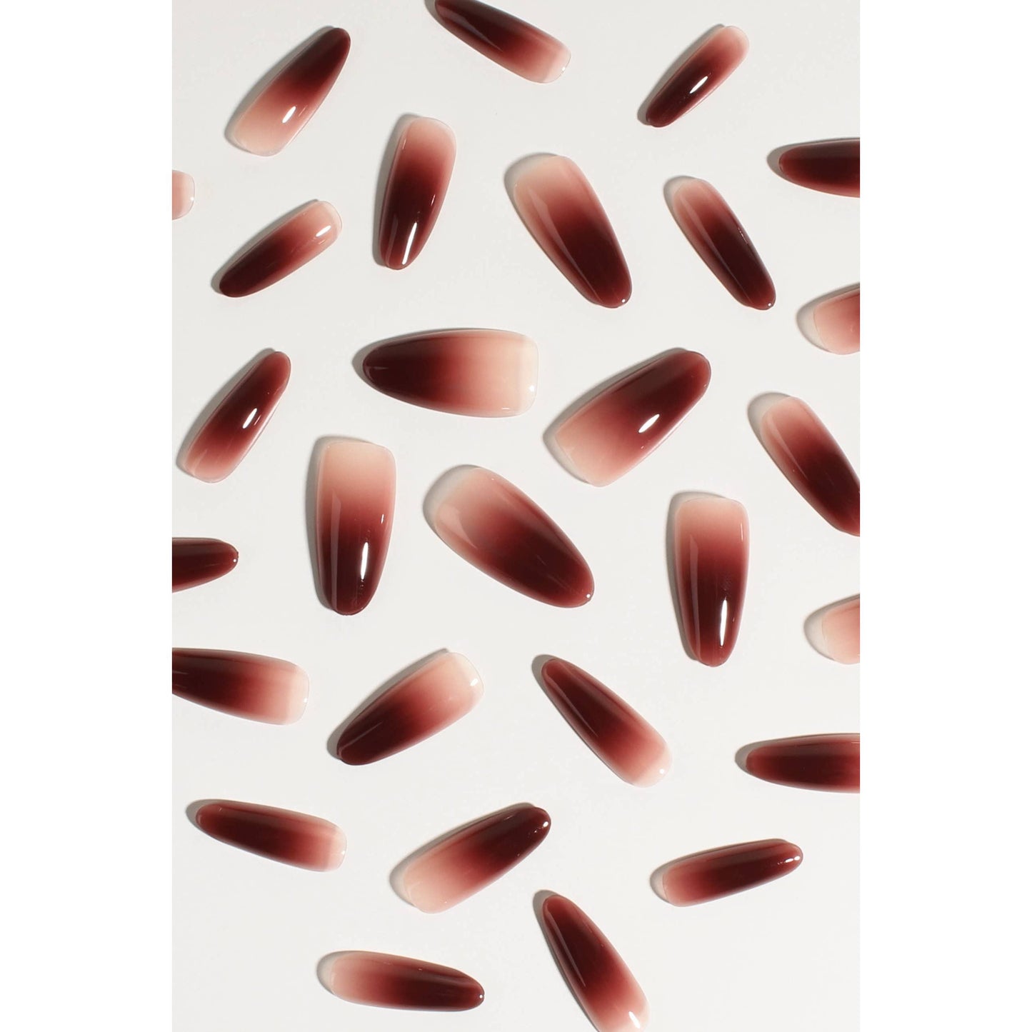 Berry Cocoa Drip Press-On Nails | Burgundy & Cocoa Gradient Nails | Glossy & Reusable