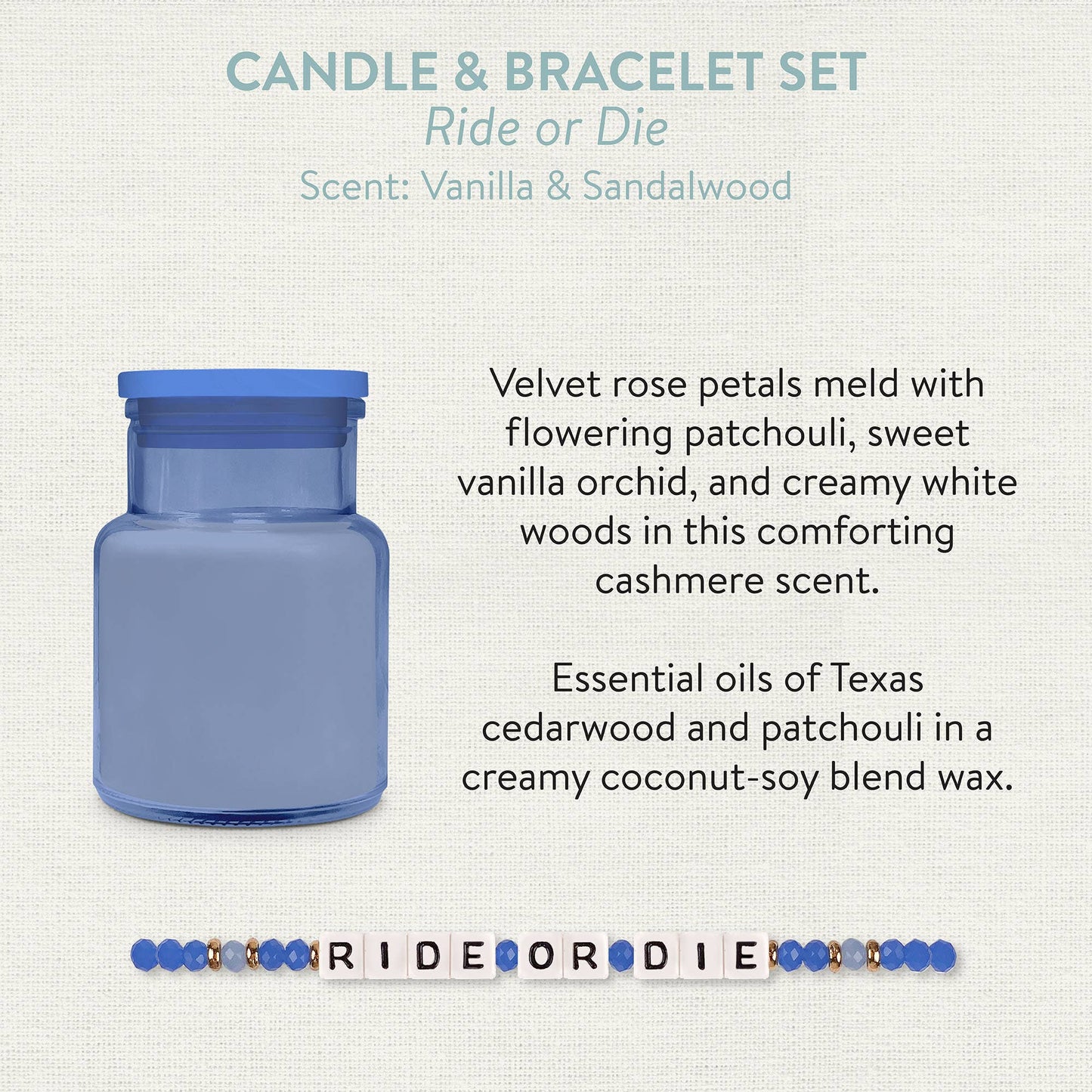 Ride or Die Candle & Bracelet Set | Secnted Candle & Beaded Bracelet Giftable Set