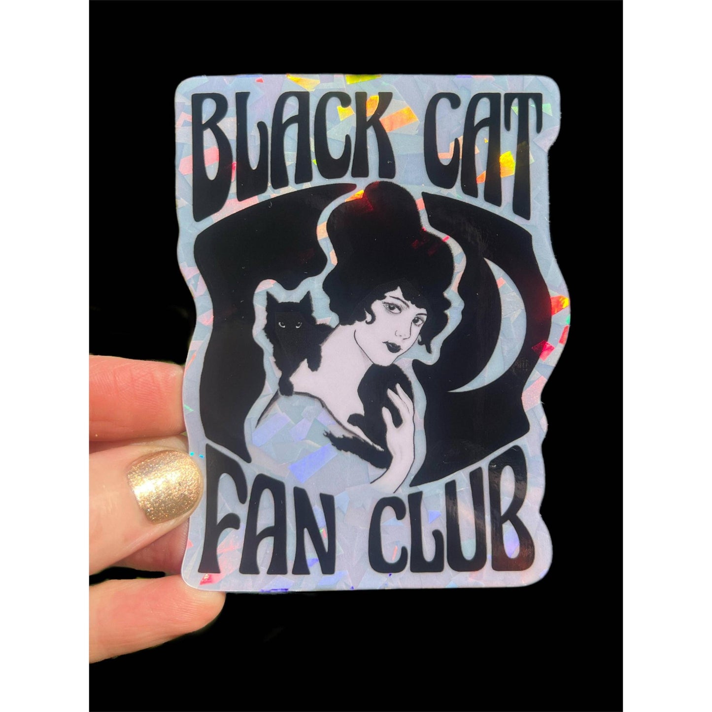 Black Cat Fan Club Holographic Vinyl Sticker | Waterproof Glossy Decal | 3"