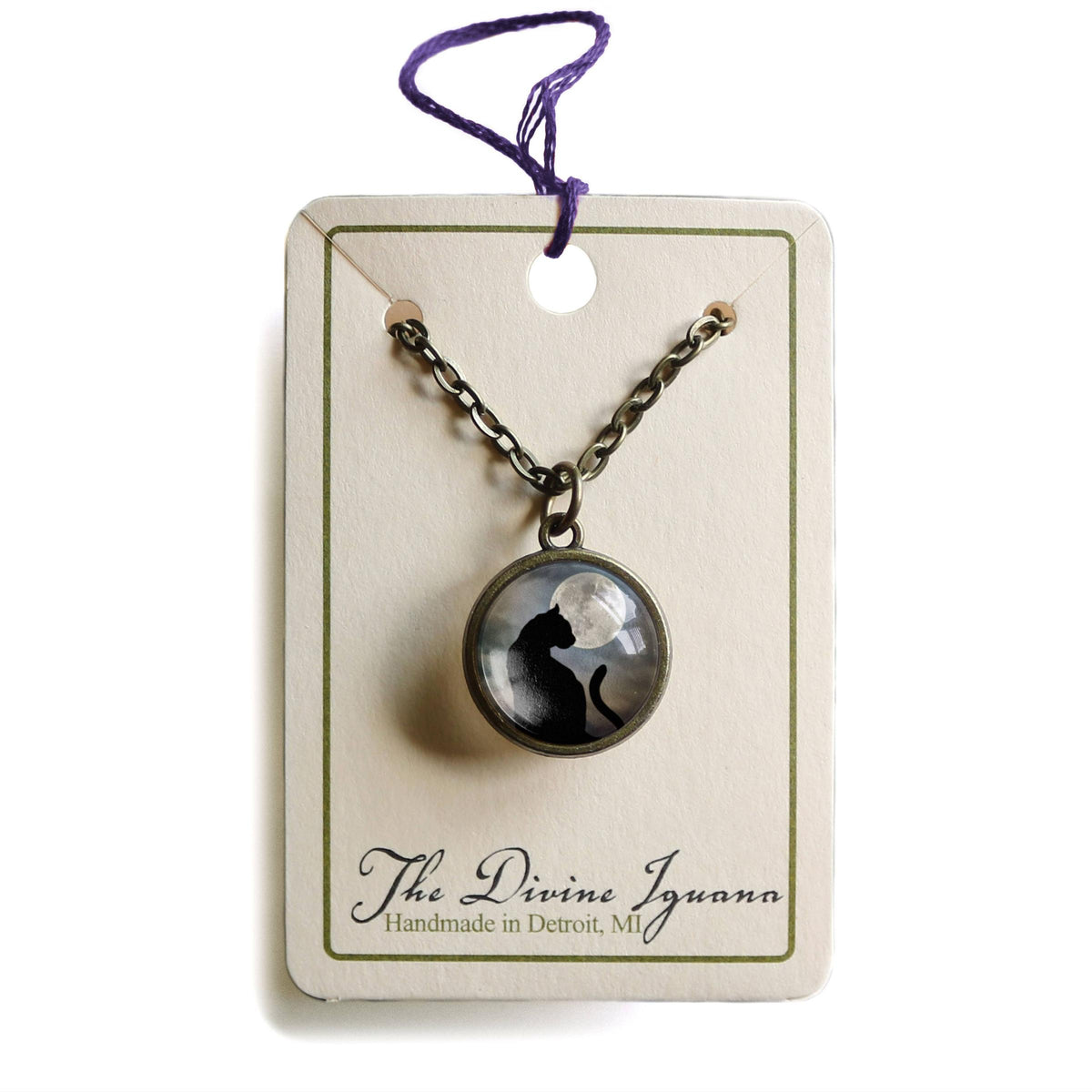 Black Cat and Full Moon Simple Reversible Pendant Necklace-Divine Iguana-The Bullish Store