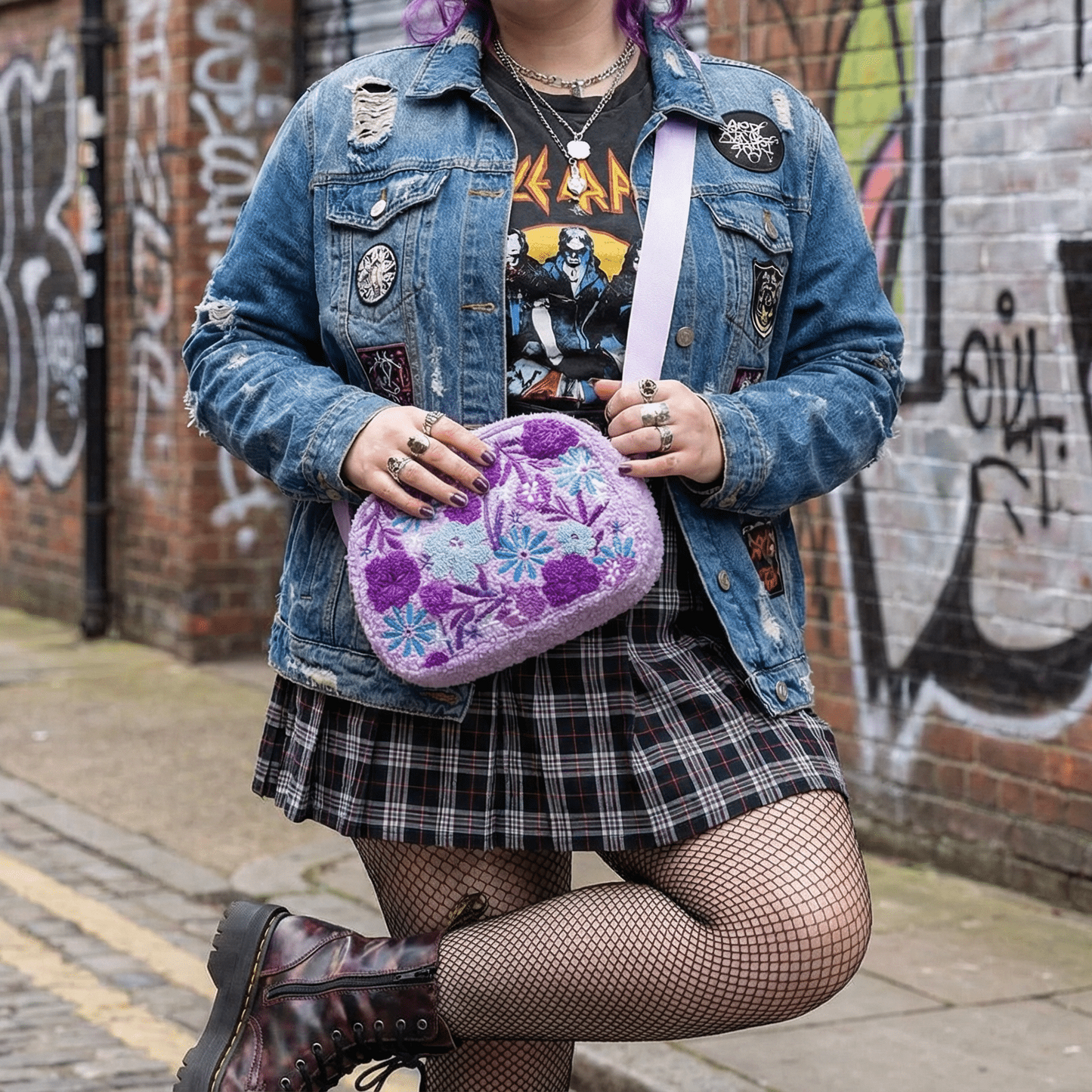 Blooming Flowers in Purple Adjustable Belt Bag | Embroidered Floral Design Waist Bag