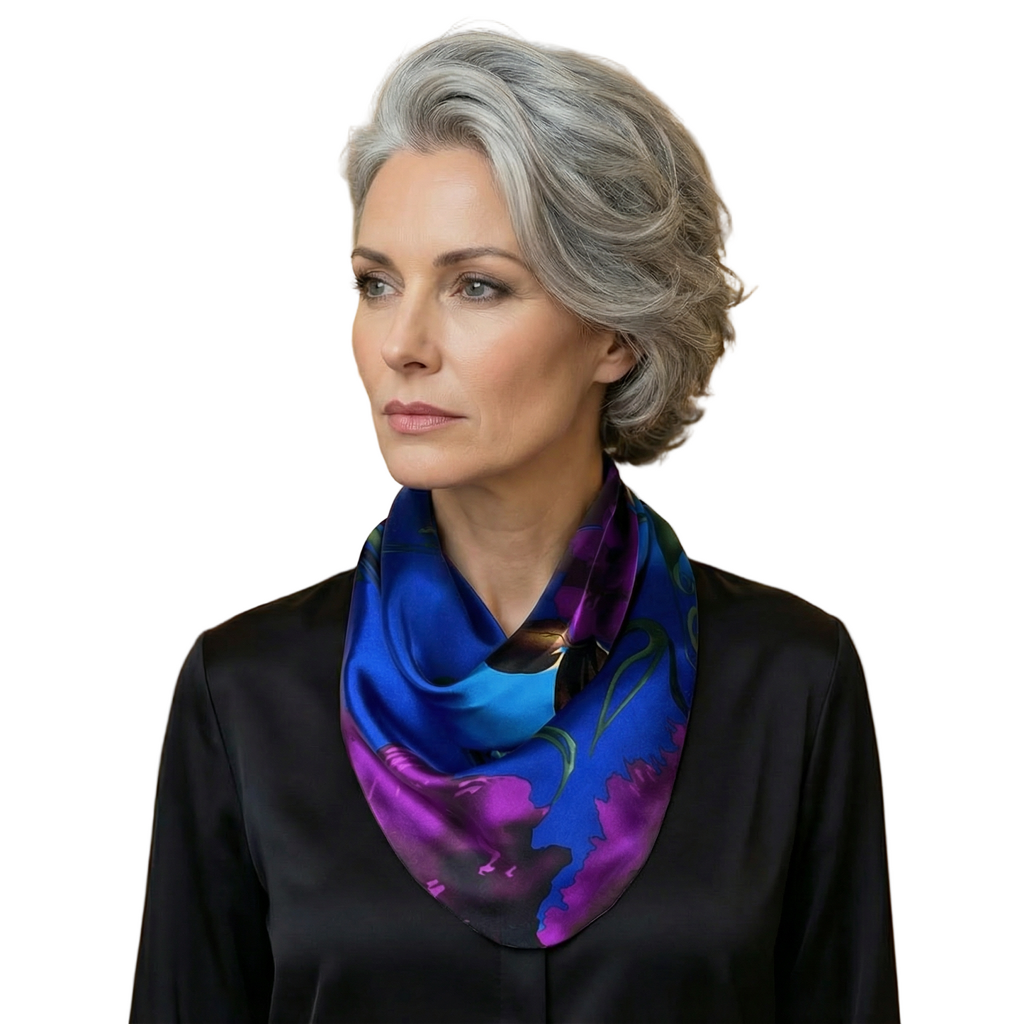 Blue & Purple Satin Pre-Tied Necklace Style Scarf with Magnetic Closure
