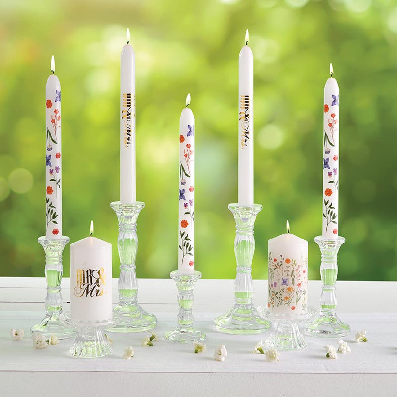 Boho Flowers Mini Pillar Candle | Aesthetic Unscented Table Decor Floral Cylindrical Candle 4.75"