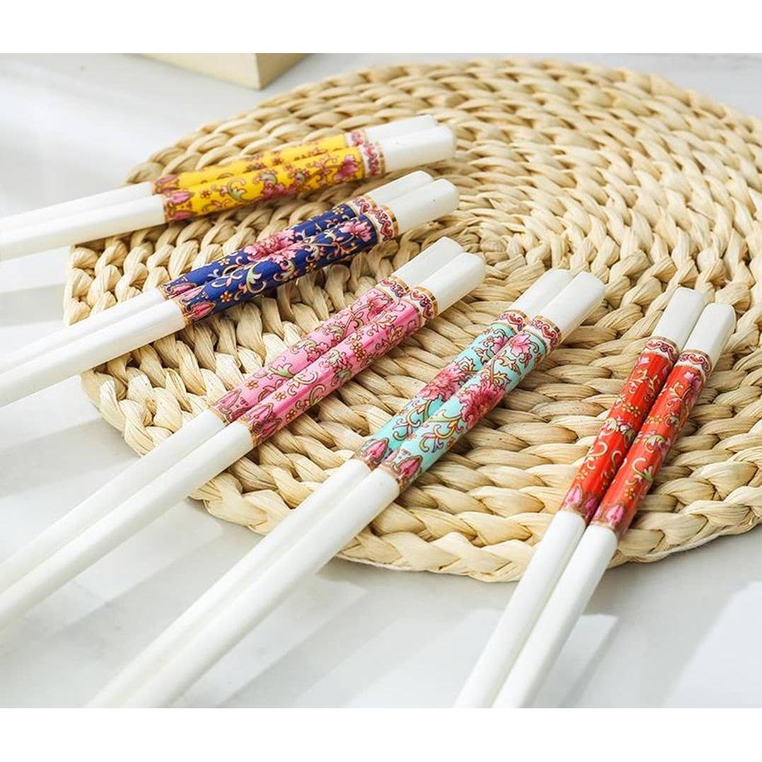 Bone China Floral Chopsticks Set of 5 | Porcelain Table Food Sticks