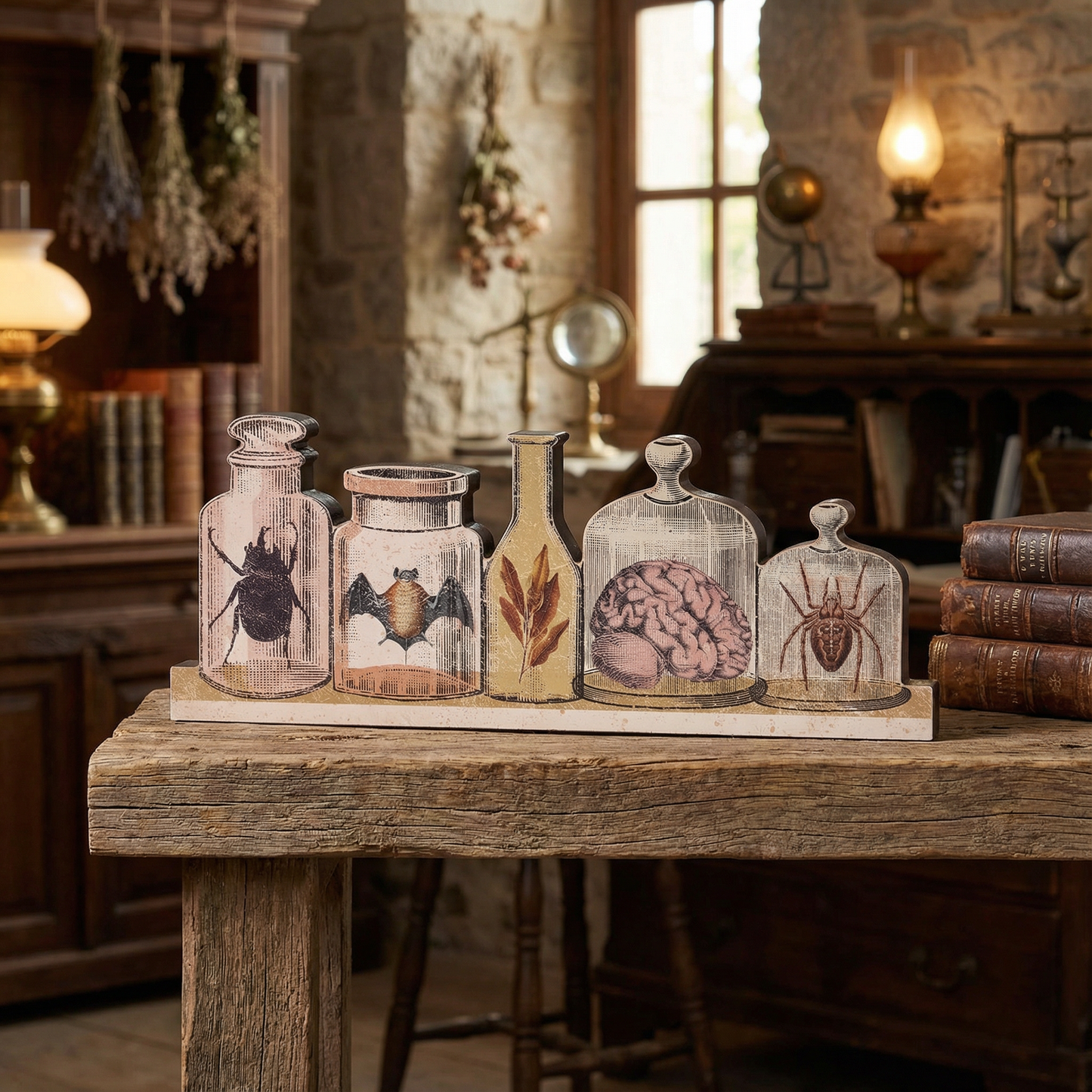 Brew Bottles Spooky Wooden Stand-Up Decor | Rustic Halloween Home Accent