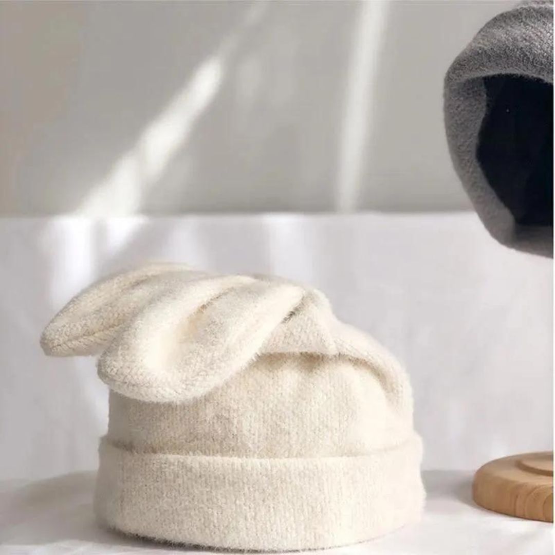 Bunny Ears Beanie Hat in Black or Winter White