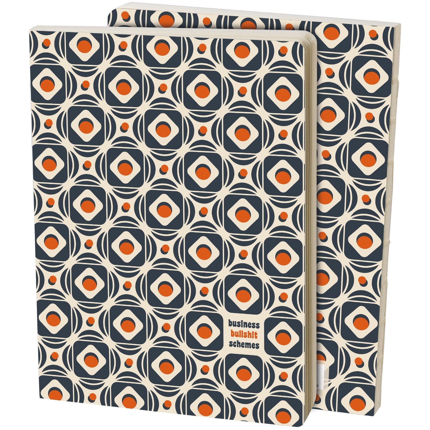 Front and back part of a notebook with a geometric pattern on a white background
