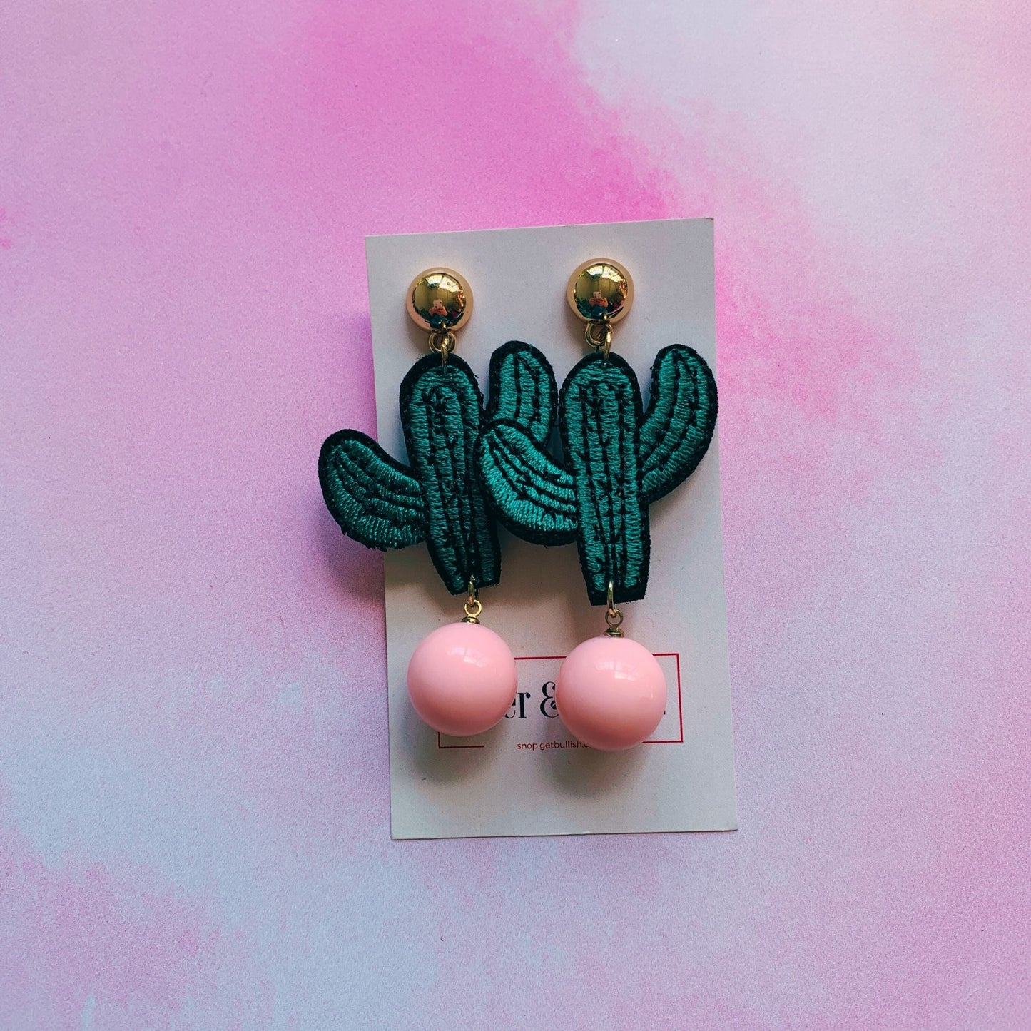 Cactus Applique Earrings in Pink or Yellow
