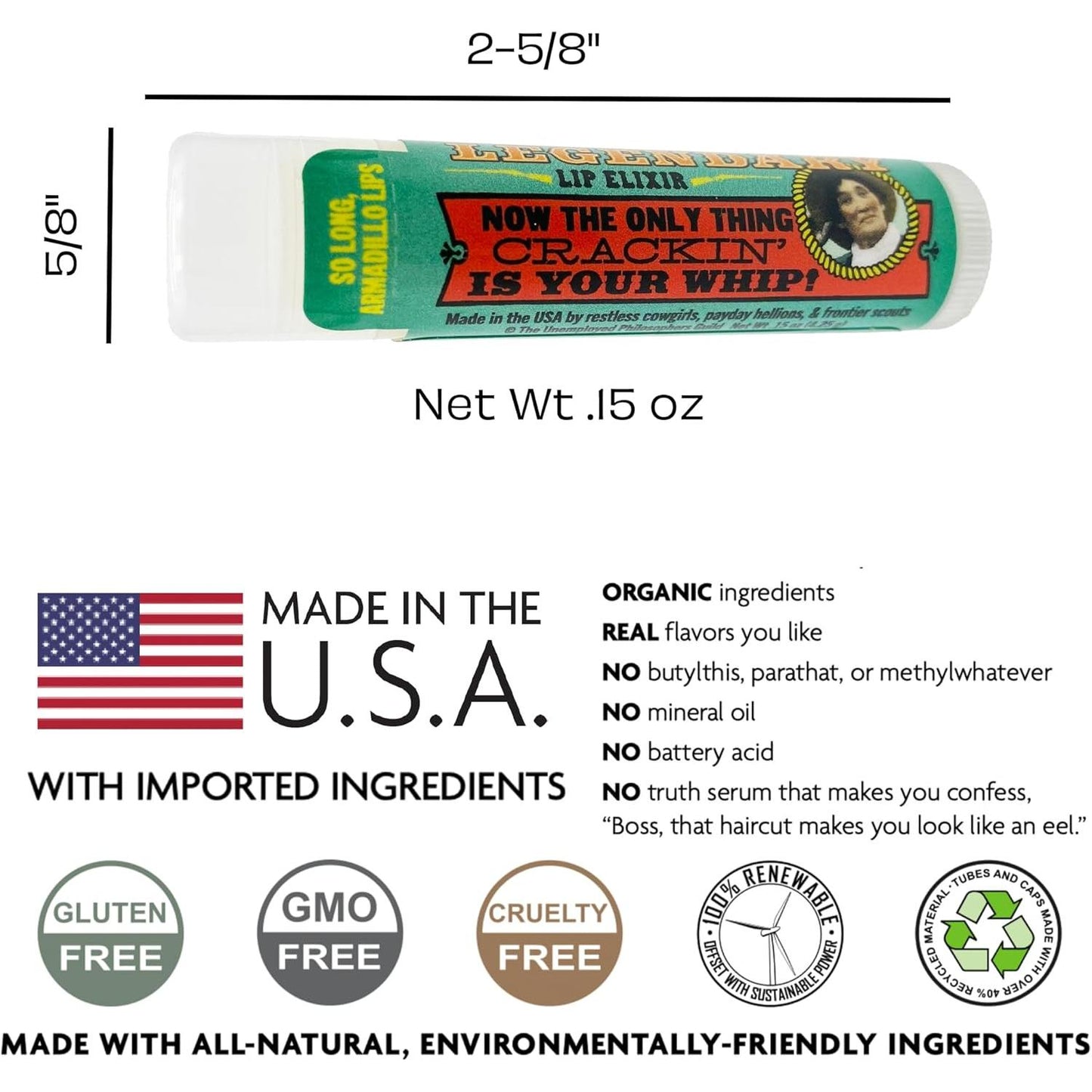 Calamity Jane Lip Balm Lip Elixir in Eucalyptus Mint Flavor | Lip Gloss Moisturizer | 15oz