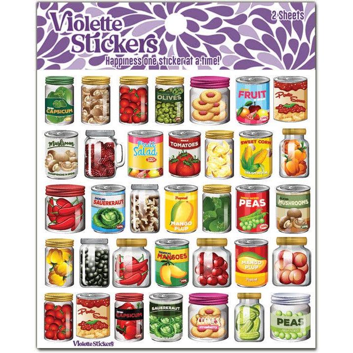 Cans and Jars of Food Stickers | 4" x 4" Stickers | 2 Sheets-Violette Stickers-The Bullish Store