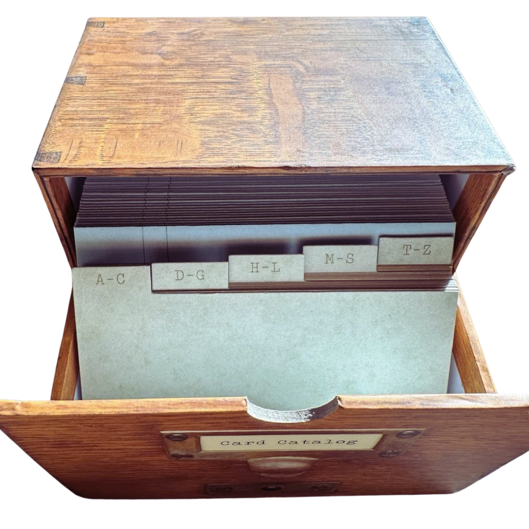 Card Catalog Notecard Set in Keepsake Tromp D'Oeil Box | Bibliophile Library Gifts Vintage Cards